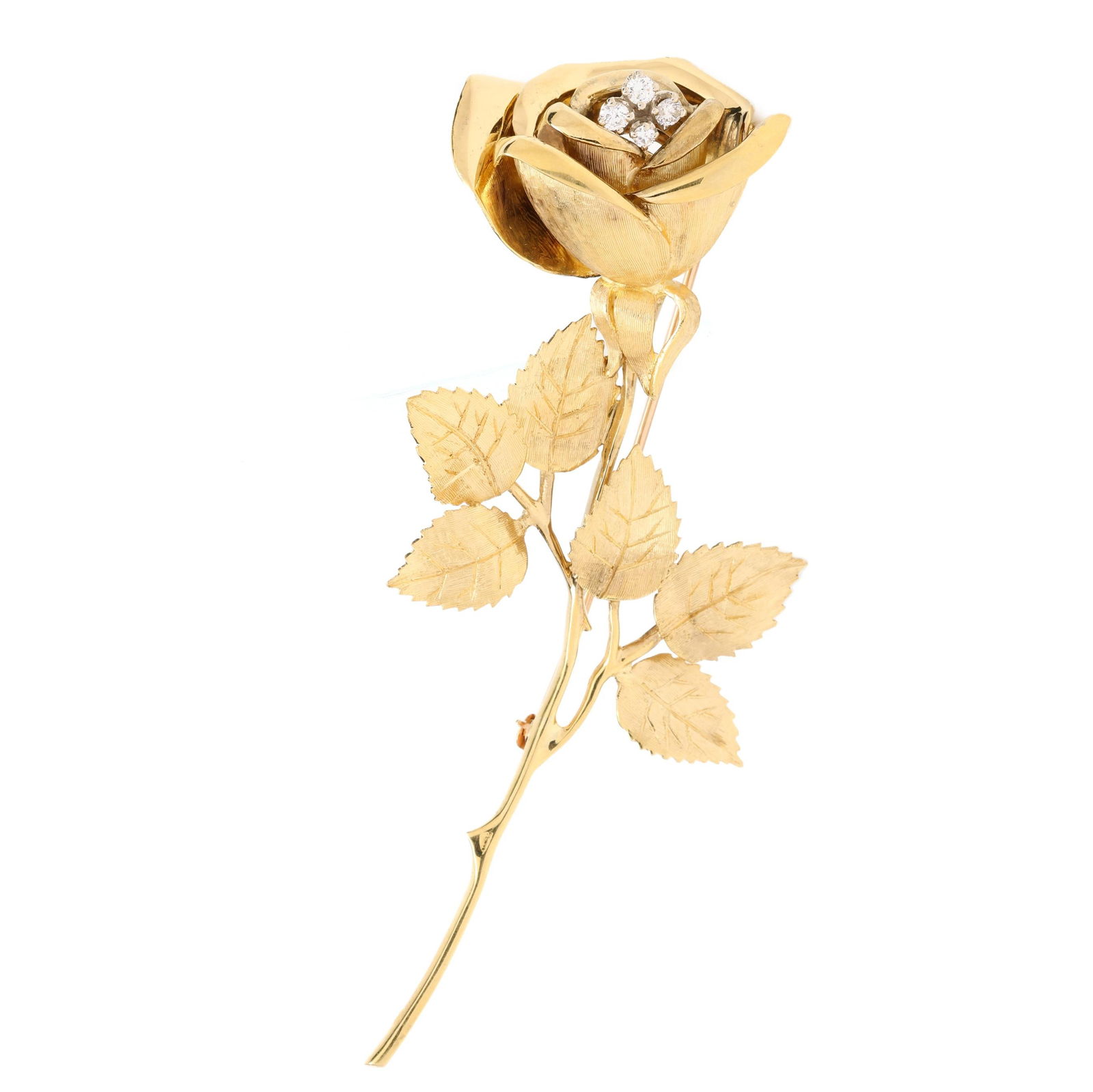 Vintage Gold and Diamond Rose Brooch (1 of 4)