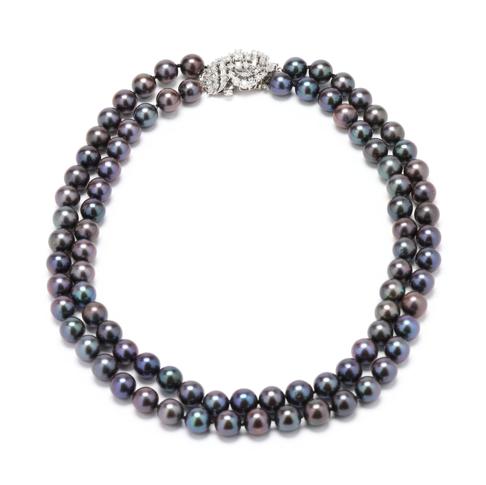 Double Strand Tahitian Pearl Necklace with White Gold and Diamond Clasp (1 of 5)
