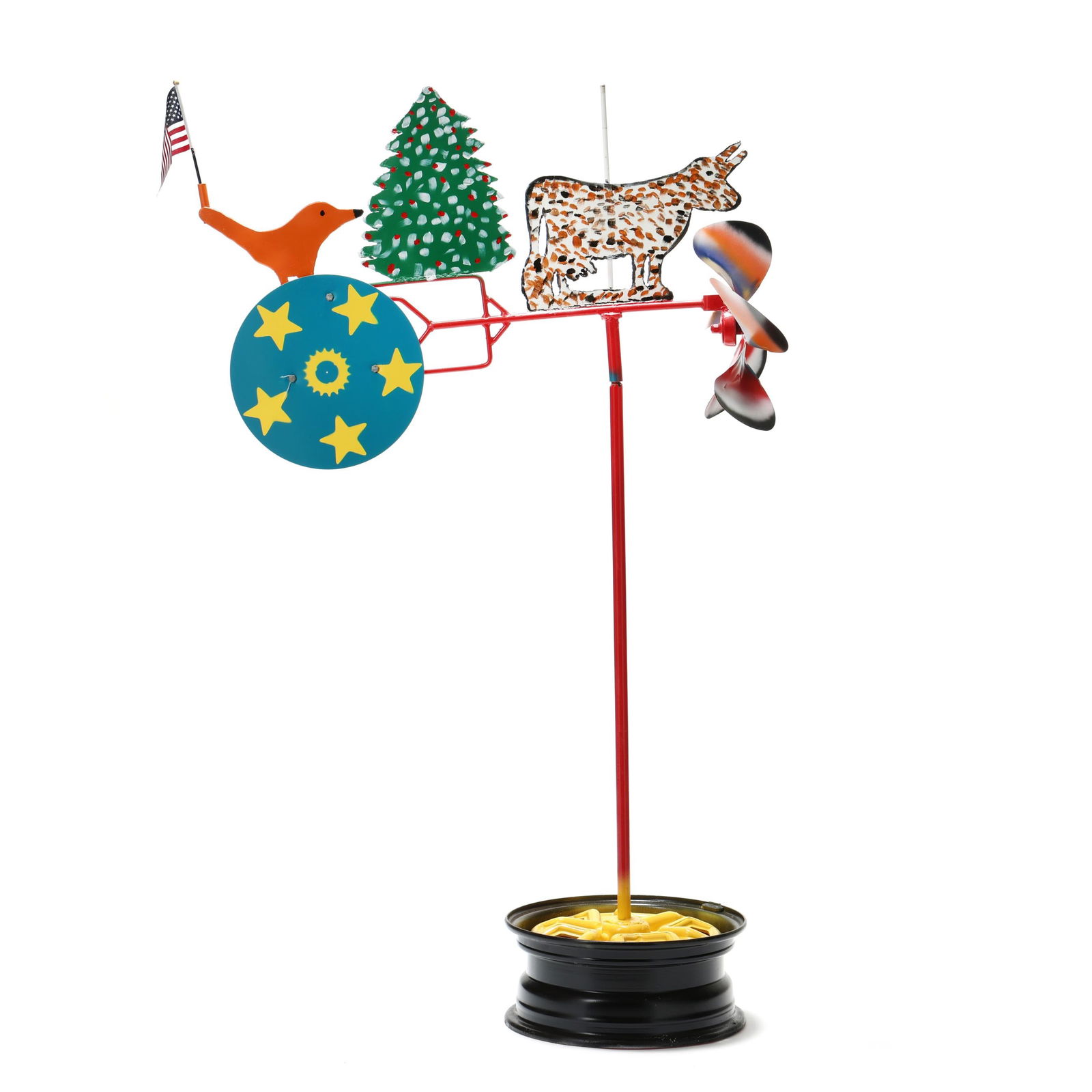 Vollis Simpson (NC, 1919-2013), Tall Folk Art Whirligig with Cow, Tree, and Bird (1 of 8)