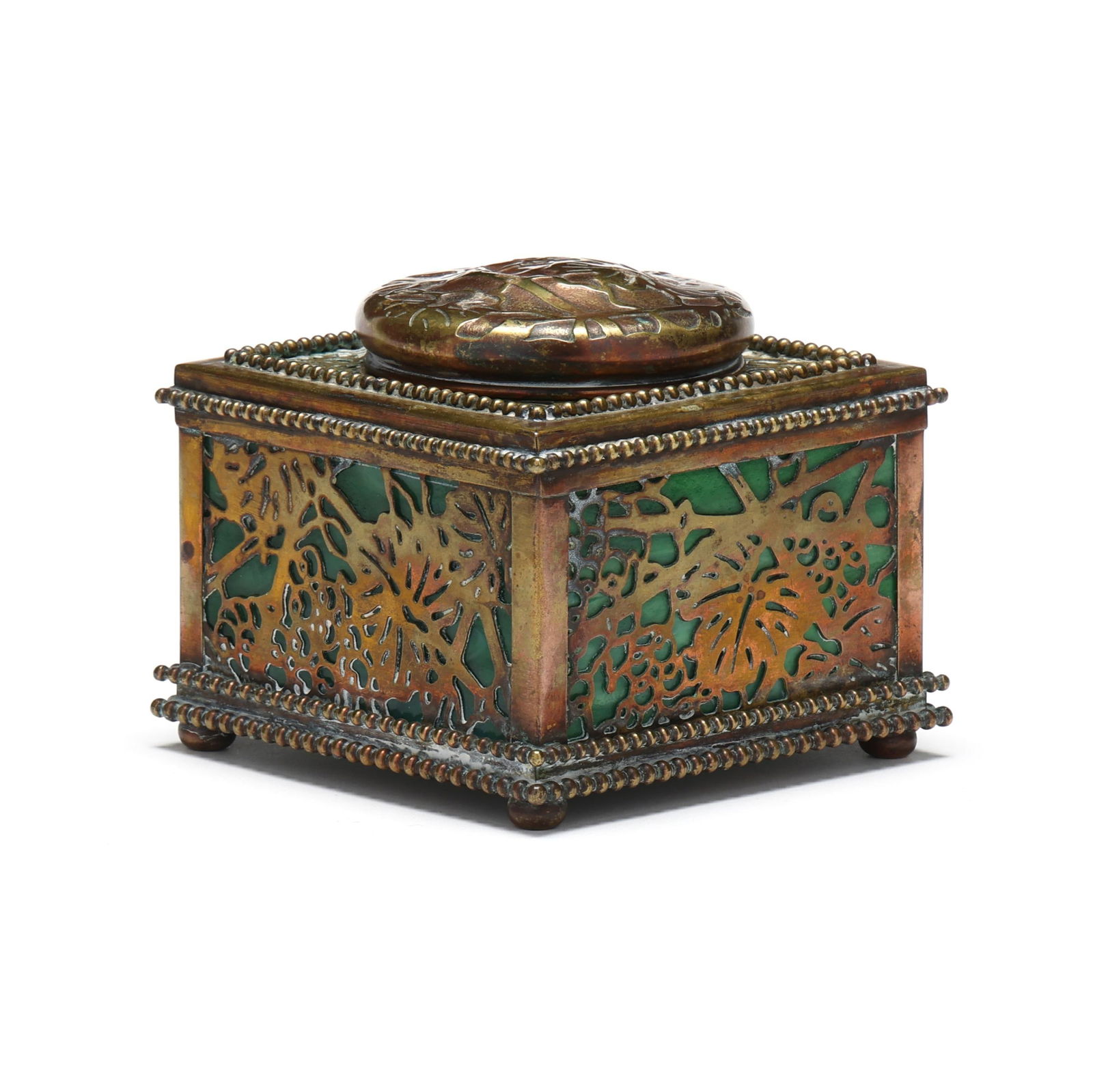 Tiffany Studios, Dore Bronze and Glass Grapevine Inkwell (1 of 10)