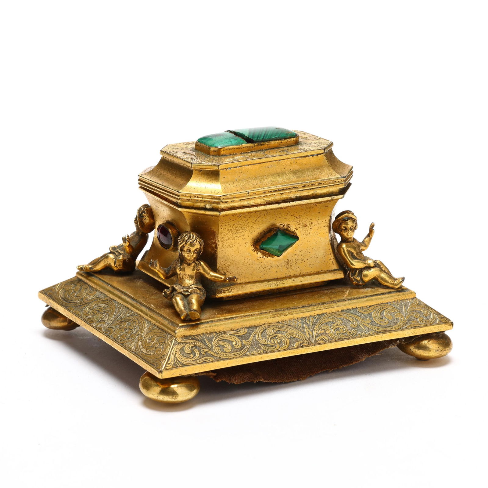 A Fine Continental Malachite and Jewel Mounted Ormolu Encrier (1 of 6)