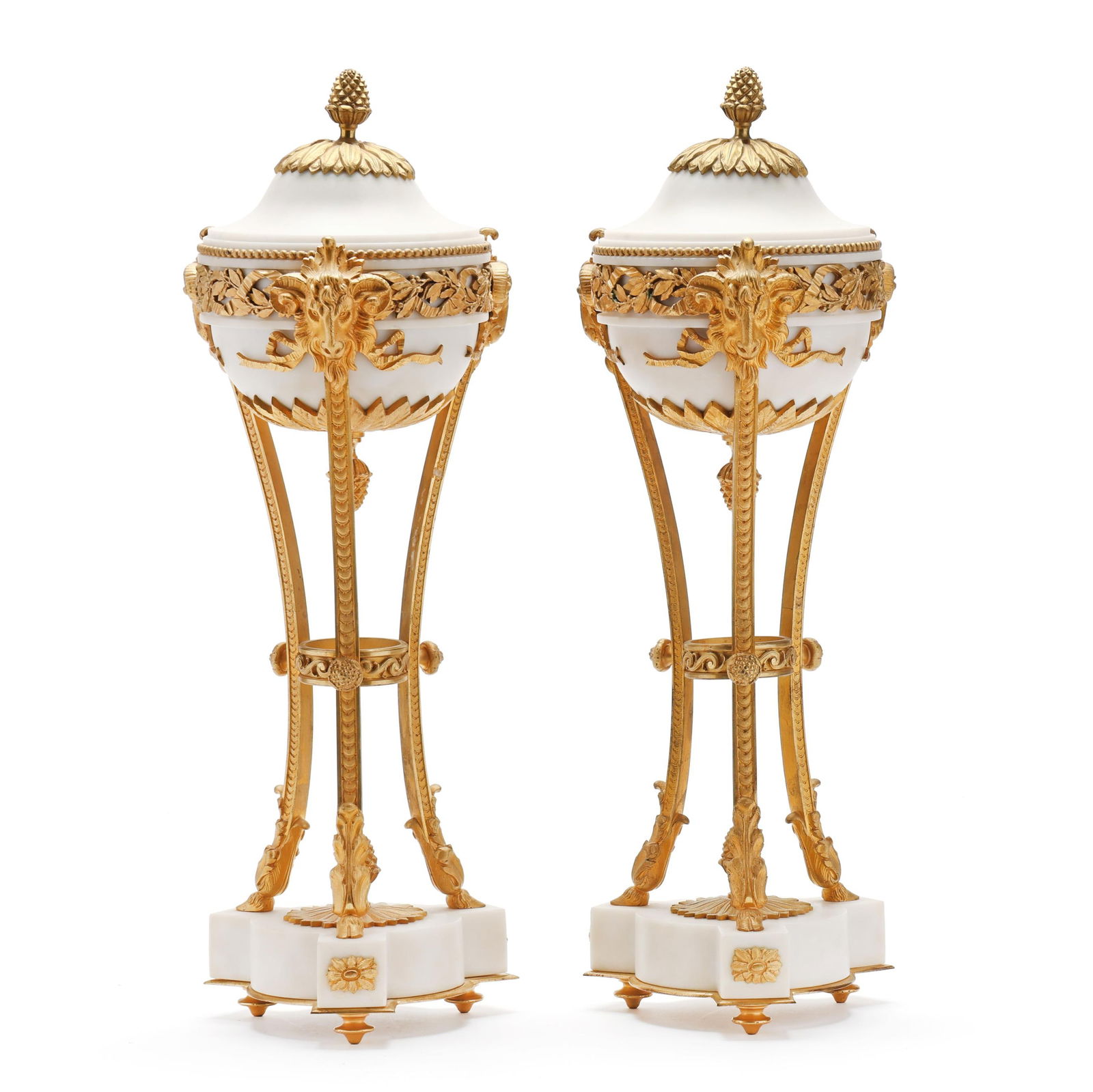 Pair of Louis XVI Style Gilt Bronze and White Marble Cassolettes (1 of 6)