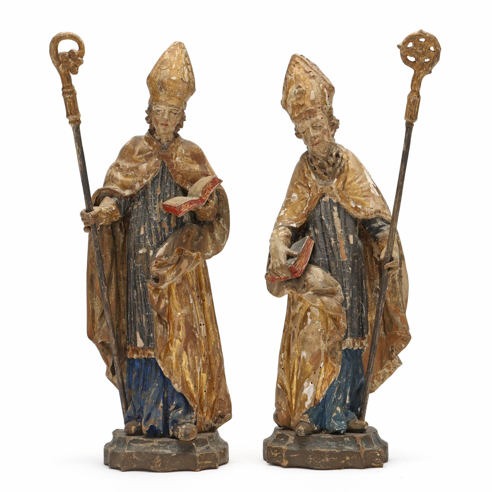 Two Continental Baroque Carved and Polychromed Figures of Bishops (1 of 8)