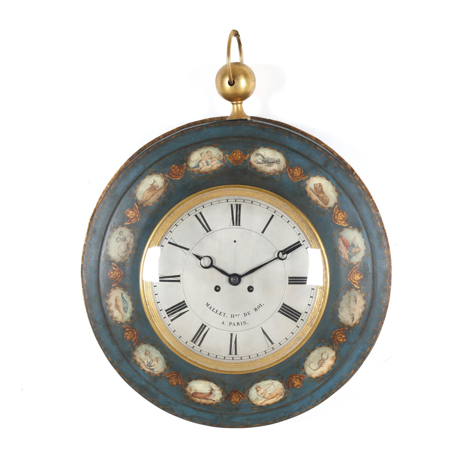 Charles X Tole Painted Bullseye Cartel Clock, Signed Mallet A Paris (1 of 13)