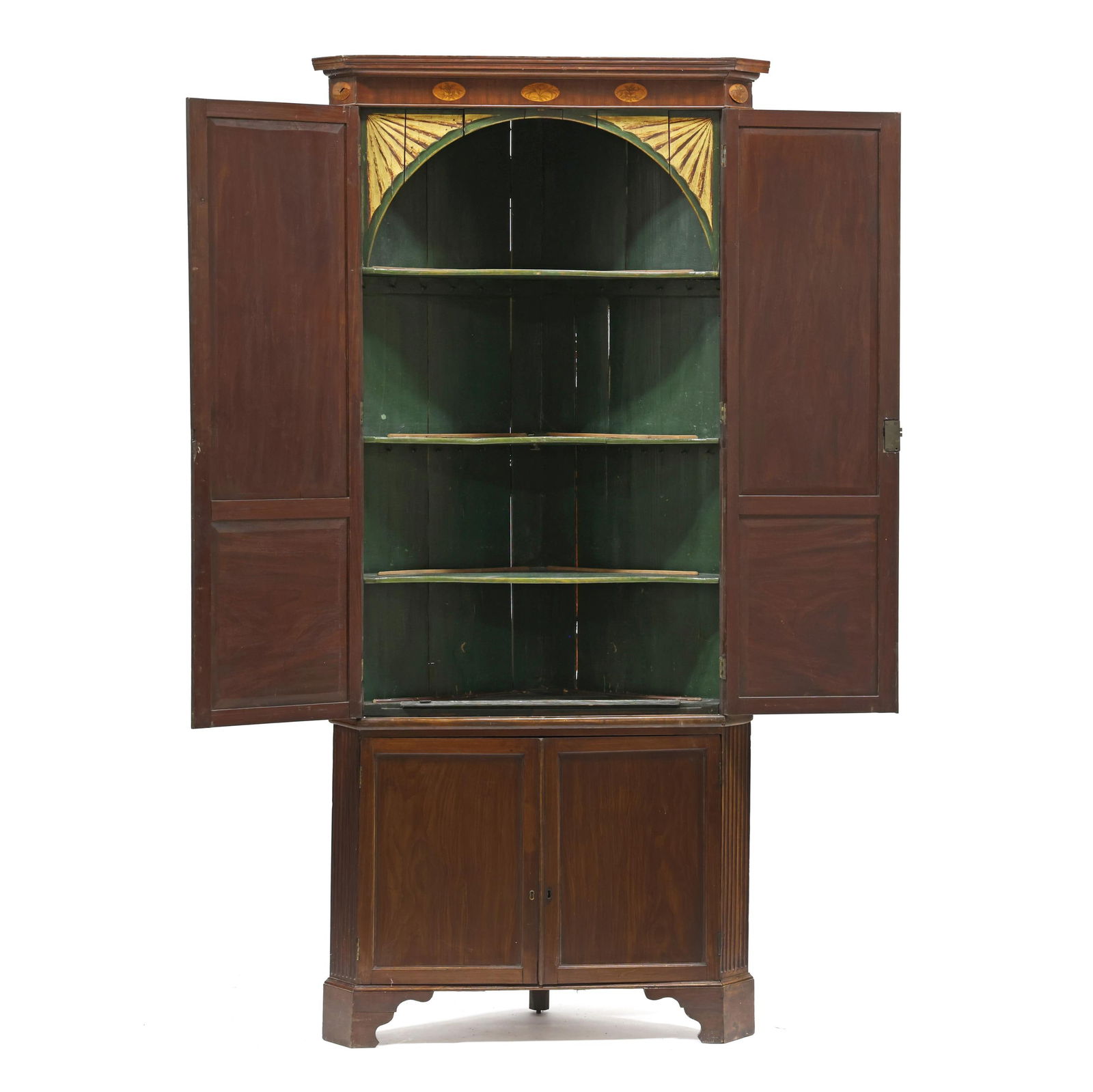 George III Inlaid Mahogany Architectural Corner Cupboard (1 of 16)