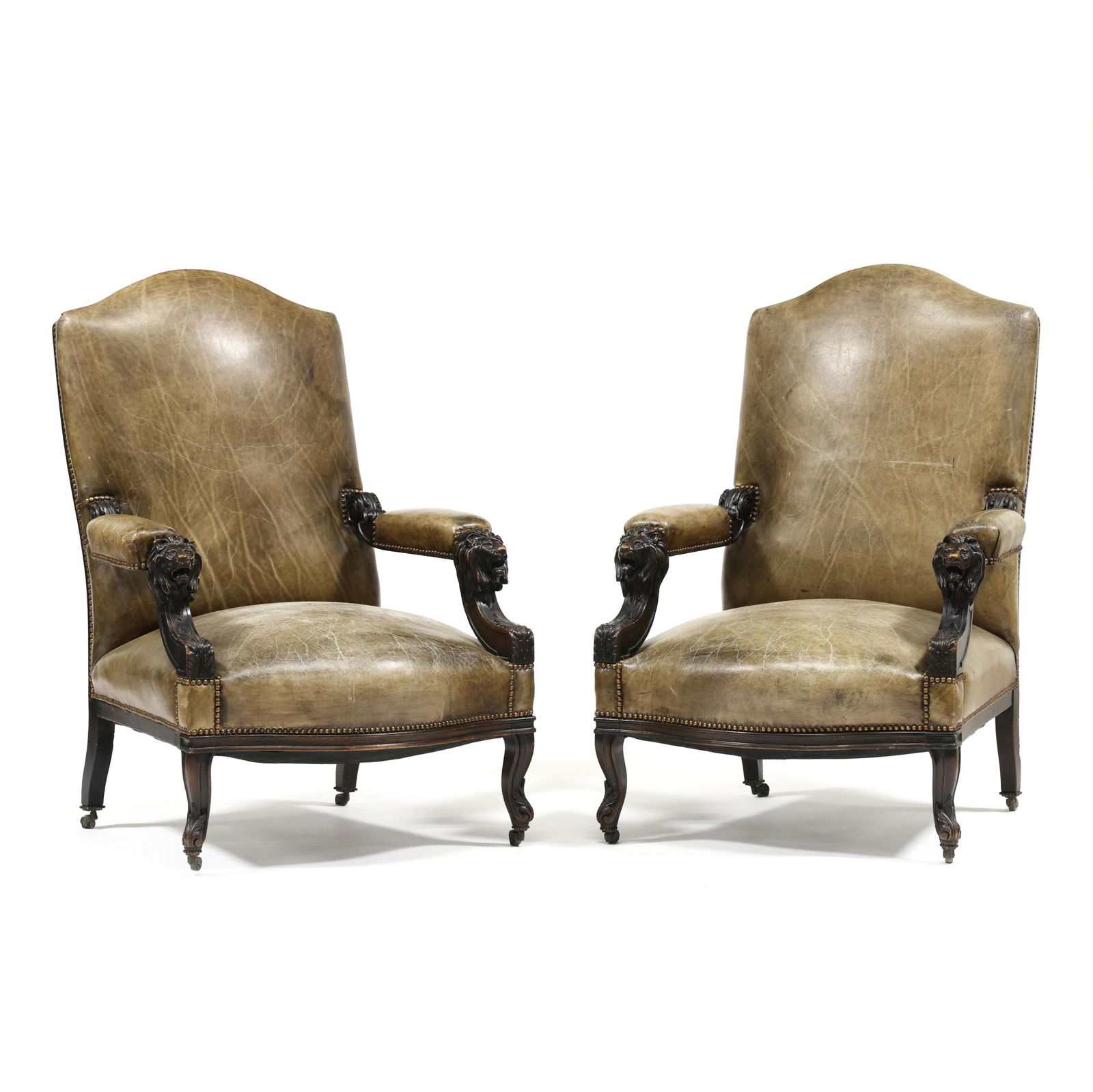 Pair of Renaissance Revival Carved and Leather Upholstered Great Chairs (1 of 14)