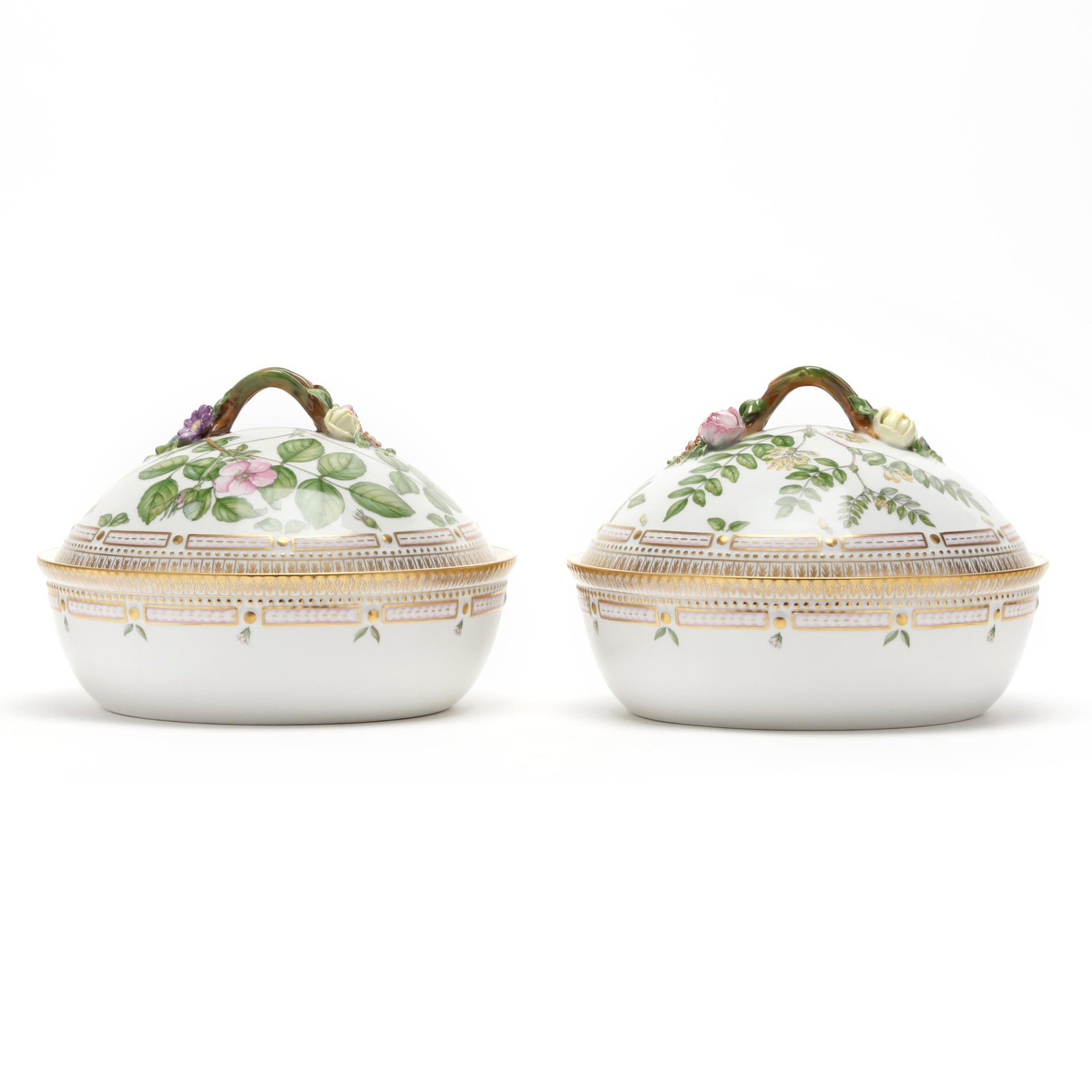 Royal Copenhagen, Two Flora Danica Porcelain Round Covered Vegetable Bowls (1 of 12)