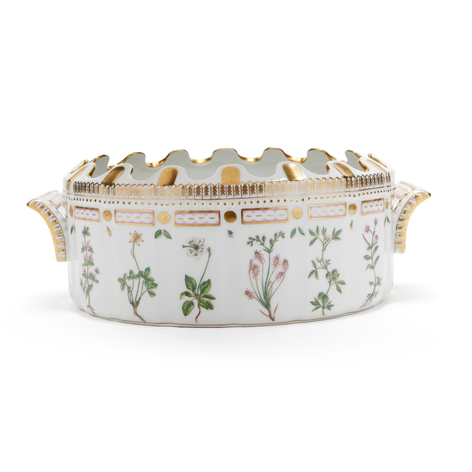 Royal Copenhagen, Flora Danica Porcelain Monteith: Royal Copenhagen, Flora Danica Porcelain MonteithDenmark, 1969-1973 date mark, hand-painted and gilt porcelain, pattern no. 20, shape no. 3531, marked with green printed and blue wave factory marks, L