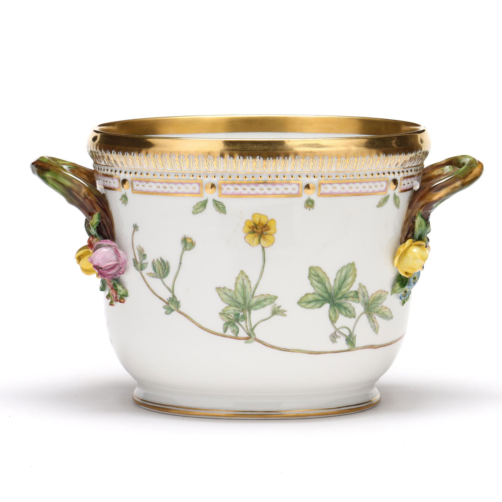 Royal Copenhagen, Flora Danica Porcelain Wine Cooler: Royal Copenhagen, Flora Danica Porcelain Wine CoolerDenmark, 1969-1973, hand-painted and gilt porcelain, pattern no. 20, shape no. 3569, marked with green printed and blue wave factory marks, Latin bo