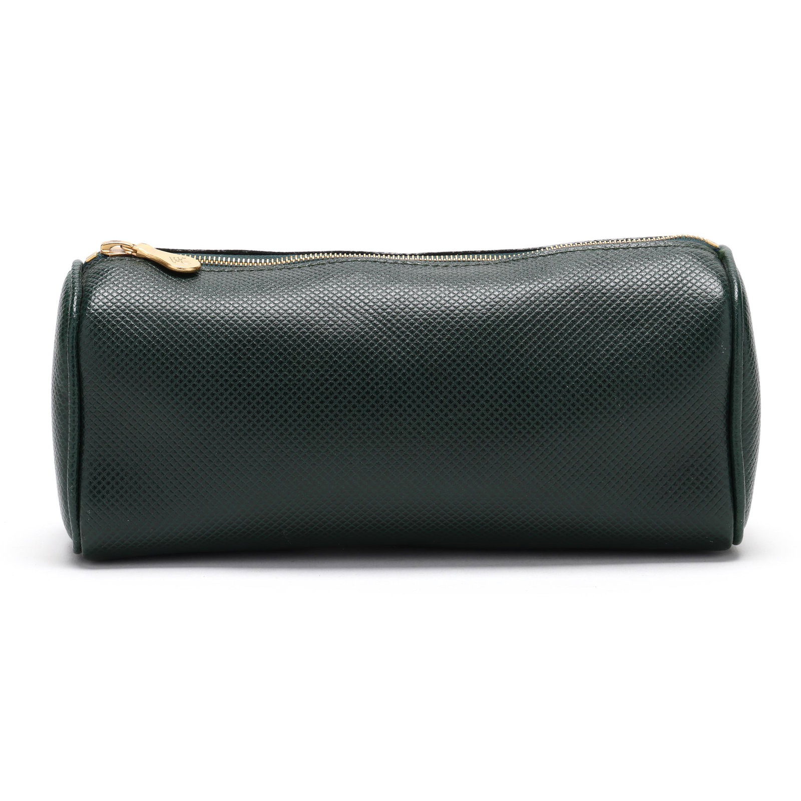 Vintage Green Leather Toiletry Bag, Bottega Veneta: Vintage Green Leather Toiletry Bag, Bottega Venetaexterior with textured green leather with gold-tone hardware and zipper pouch, interior with black fabric lining and metal brand tag stating made in I