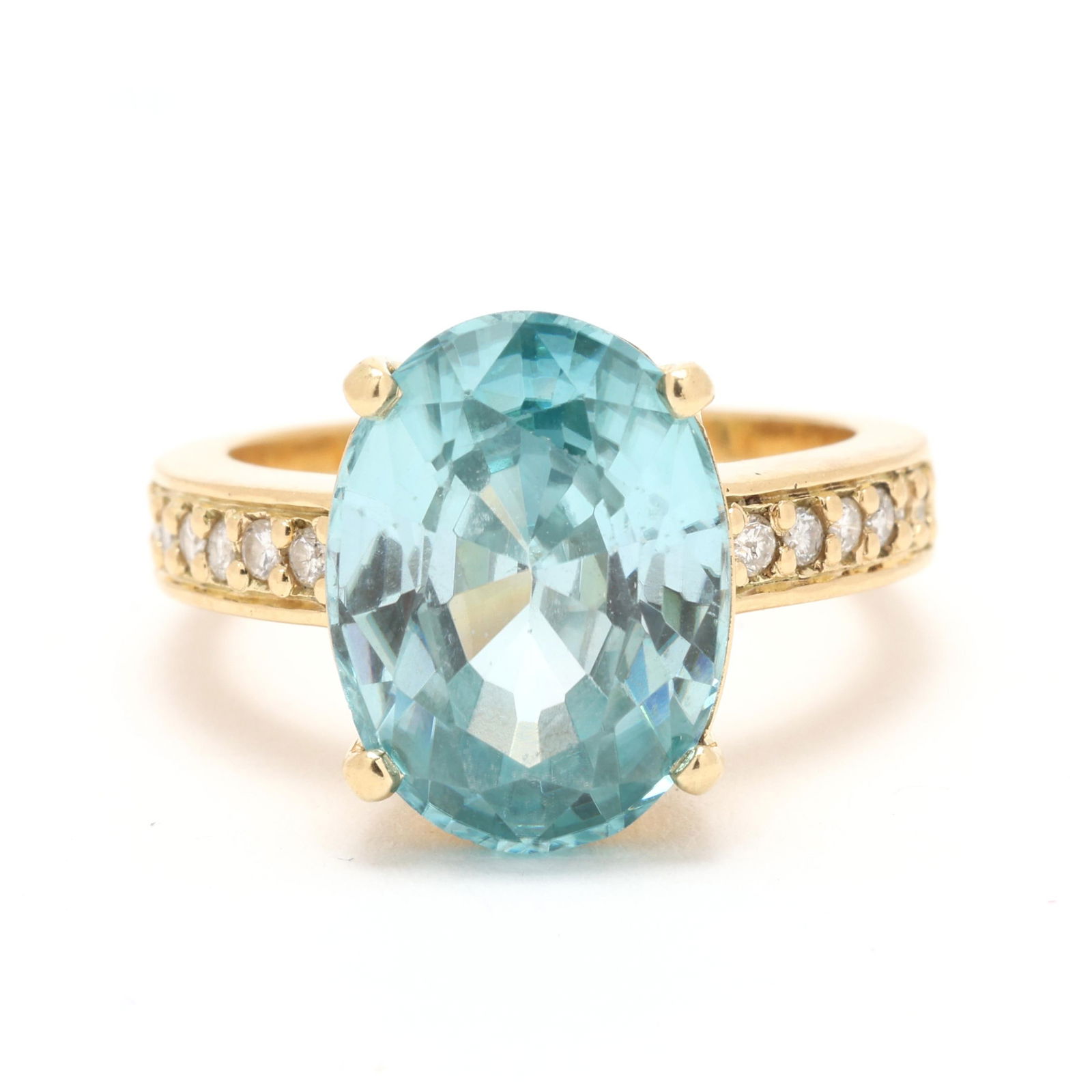 Gold, Blue Zircon, and Diamond Ring (1 of 5)