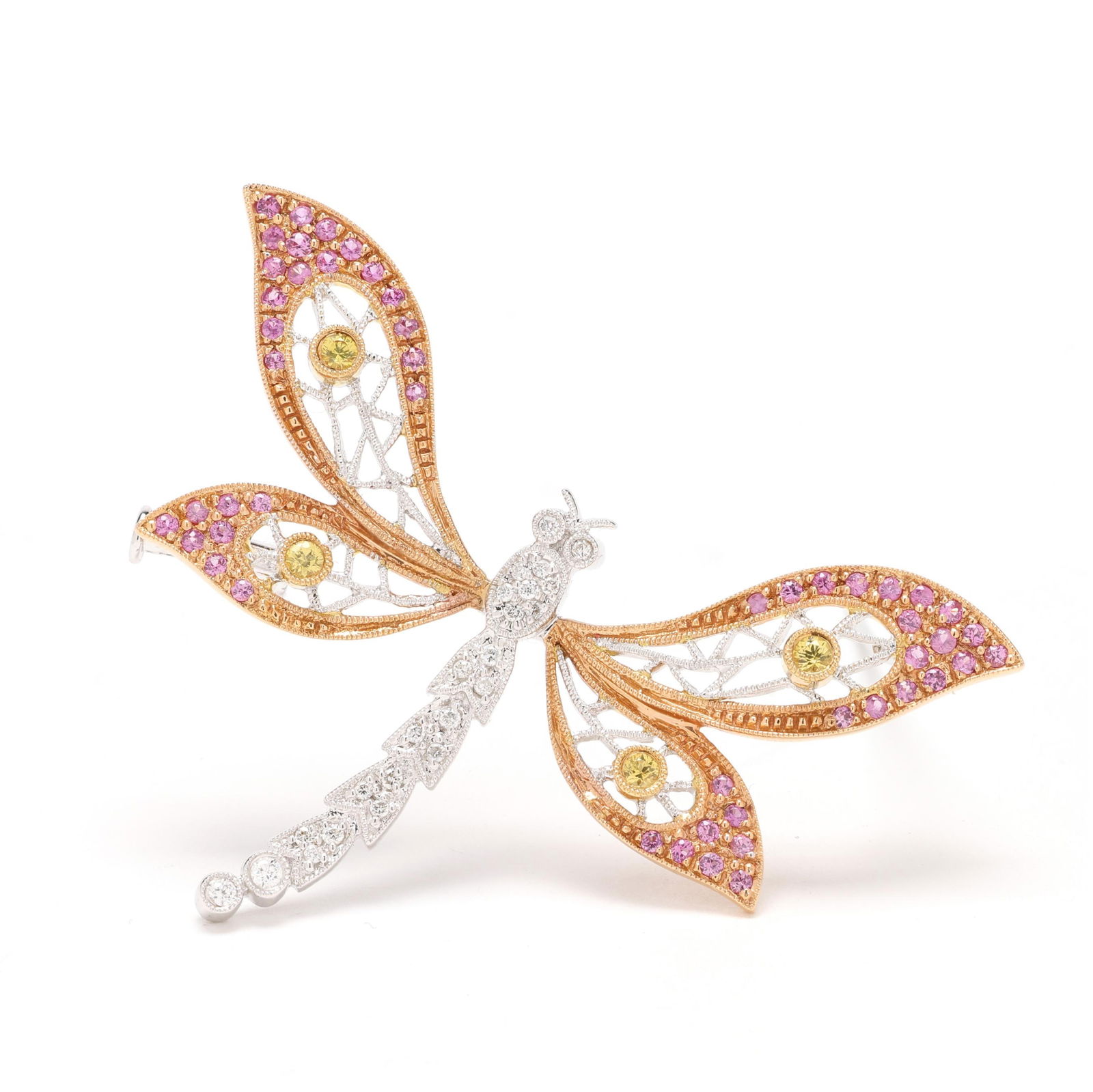 Bi-Color Gold and Gem-Set Dragonfly Brooch (1 of 3)