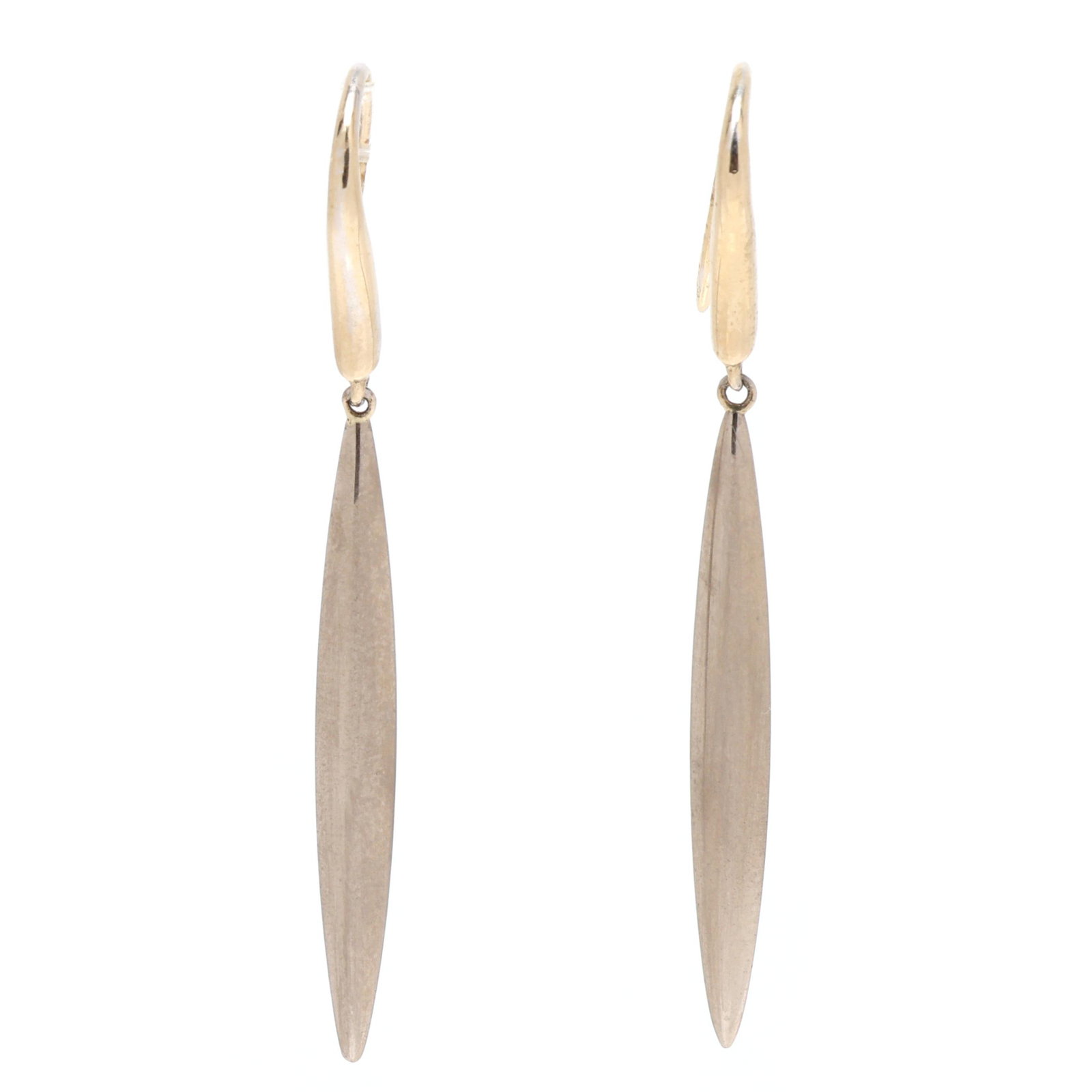 White Gold Drop Earrings, Tiffany & Co.: White Gold Drop Earrings, Tiffany & Co.the white gold drop earrings suspending an elongated dangle, completed with an ear wire, signed and stamped 750. Accompanied by a Tiffany & Co. box. Earrings 1