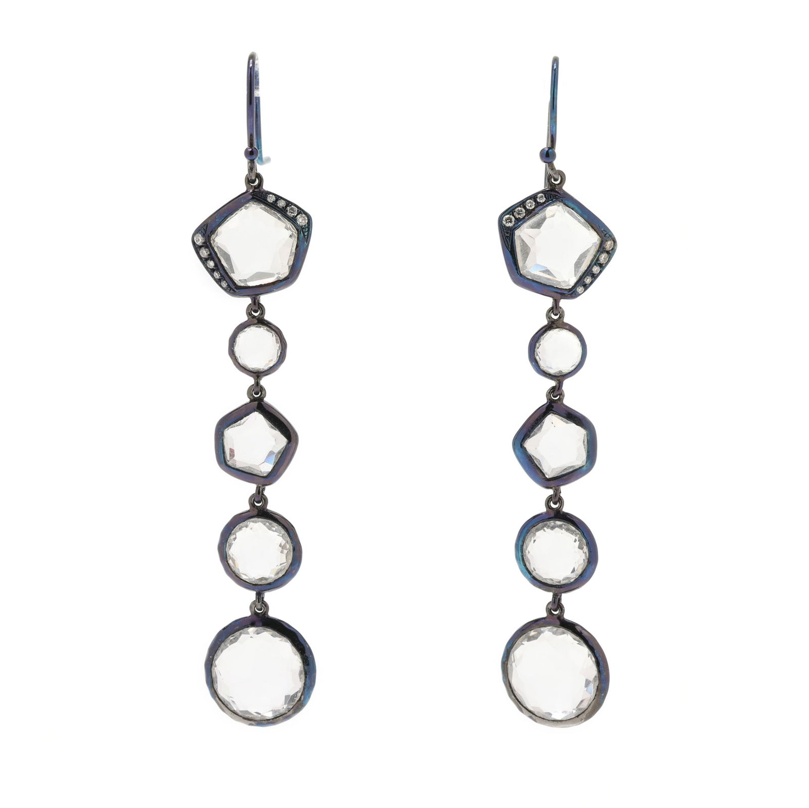 Silver and Rock Crystal Quartz Lollipop Earrings, Ippolita: Silver and Rock Crystal Quartz Lollipop Earrings, Ippolitafrom the Lollipop collection, the blued silver drop earrings bezel set with fancy cut rock crystal quartz, the top bezel bead set with full cu