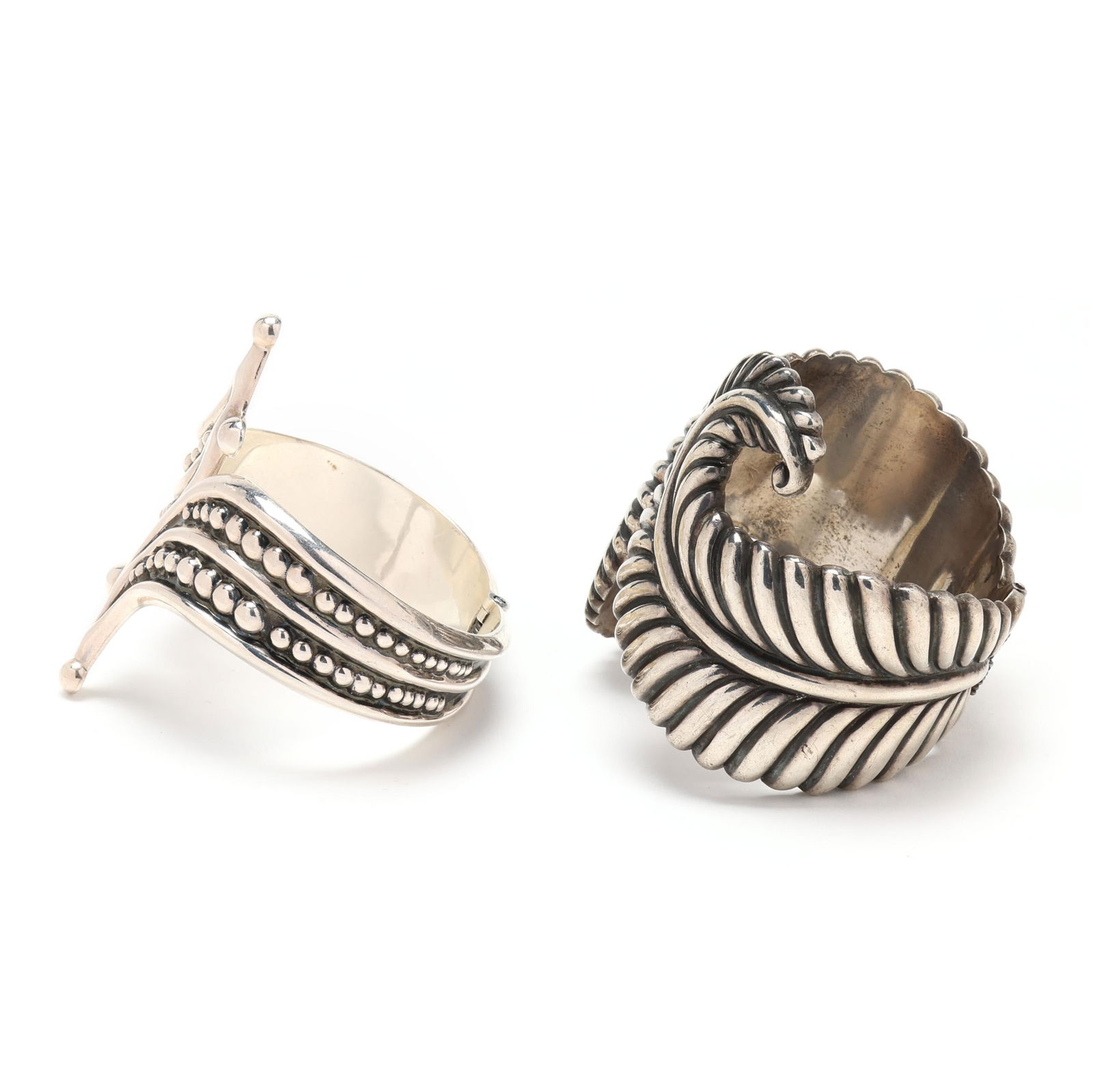 Two Signed Silver Cuff Bracelets, Mexico - 4