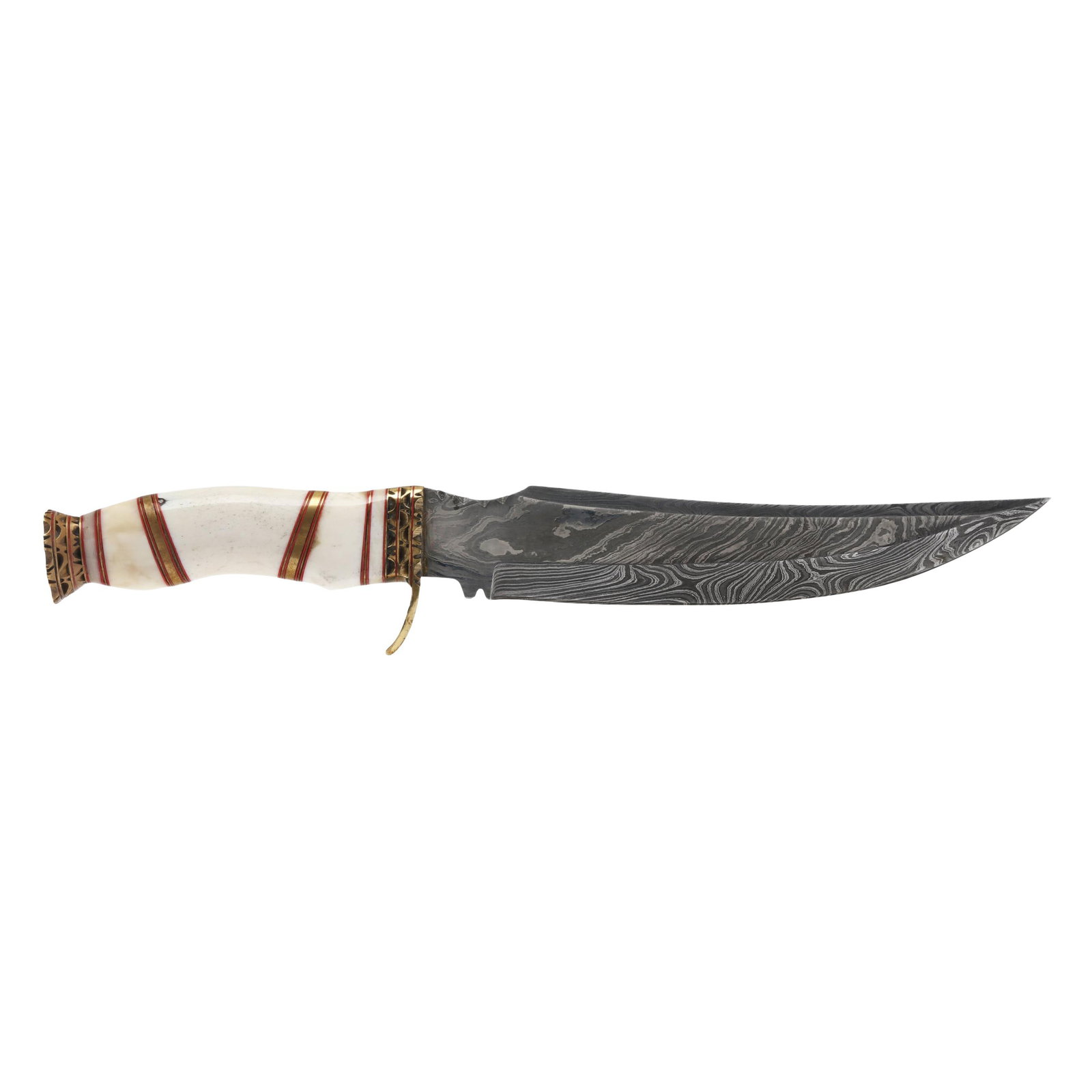 Damascus Bowie Knife with Bone Handle and Leather Sheath (1 of 4)
