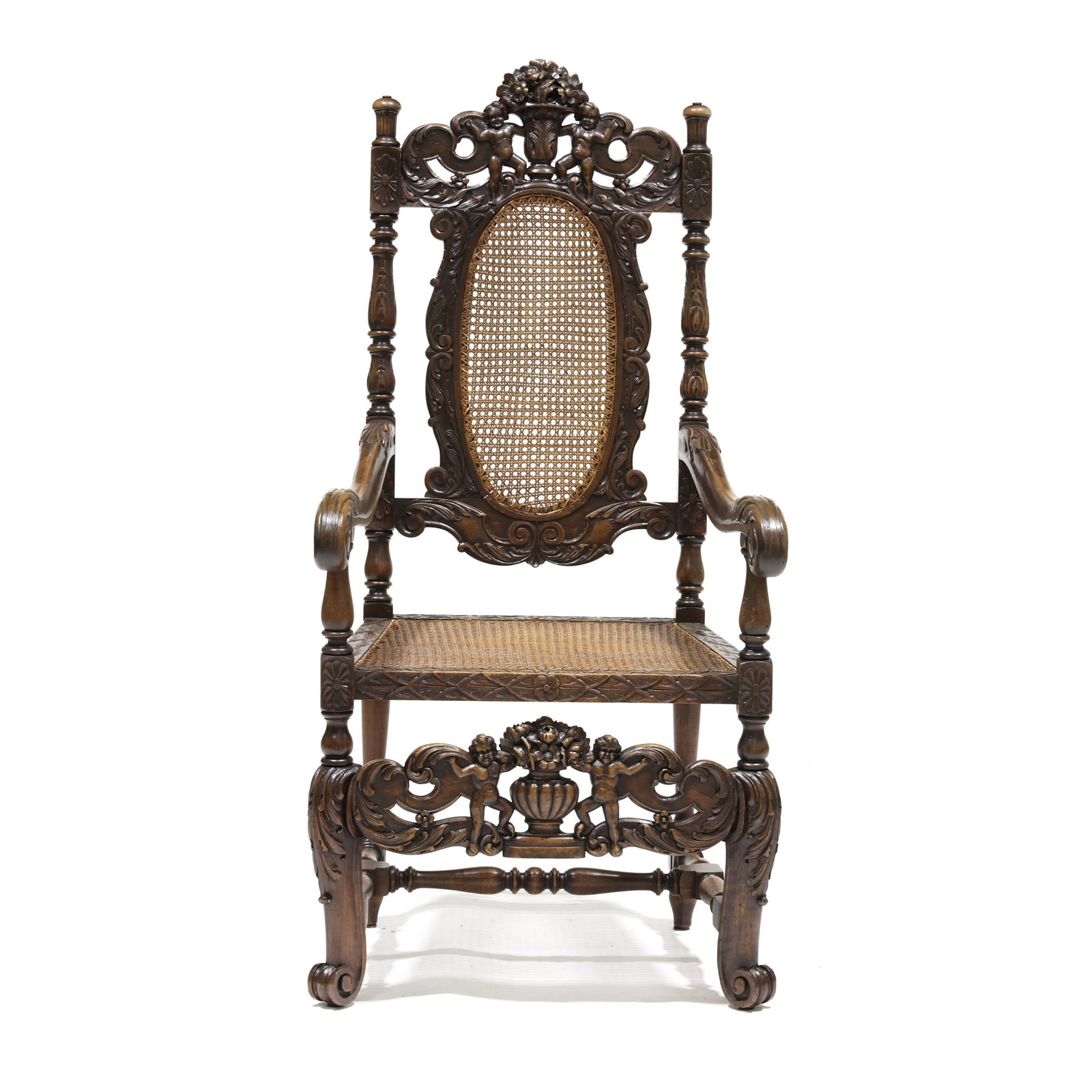 William and Mary Style Carved Walnut Armchair (1 of 8)