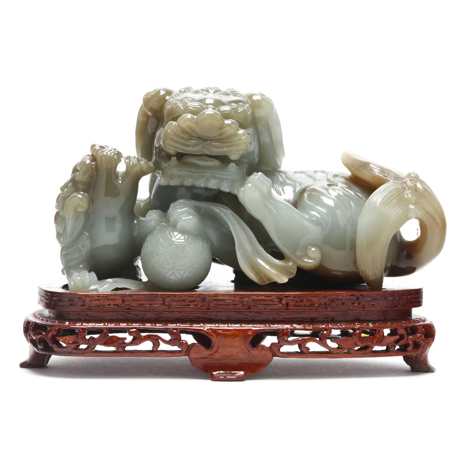 A Chinese Carved Celadon Hard Stone Figure of a Mythical Beast (1 of 5)