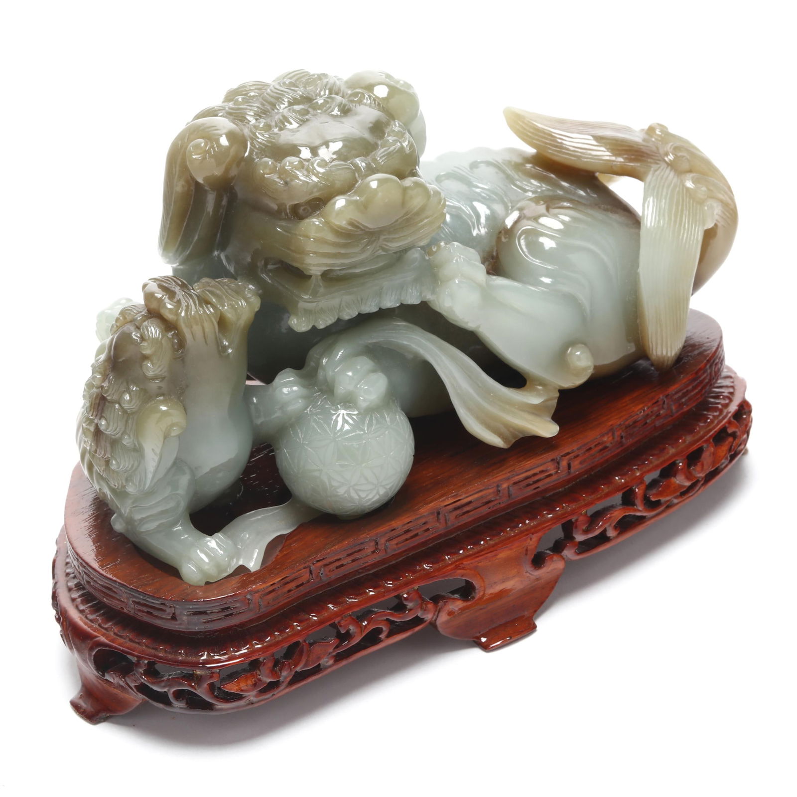 A Chinese Carved Celadon Hard Stone Figure of a Mythical Beast - 2