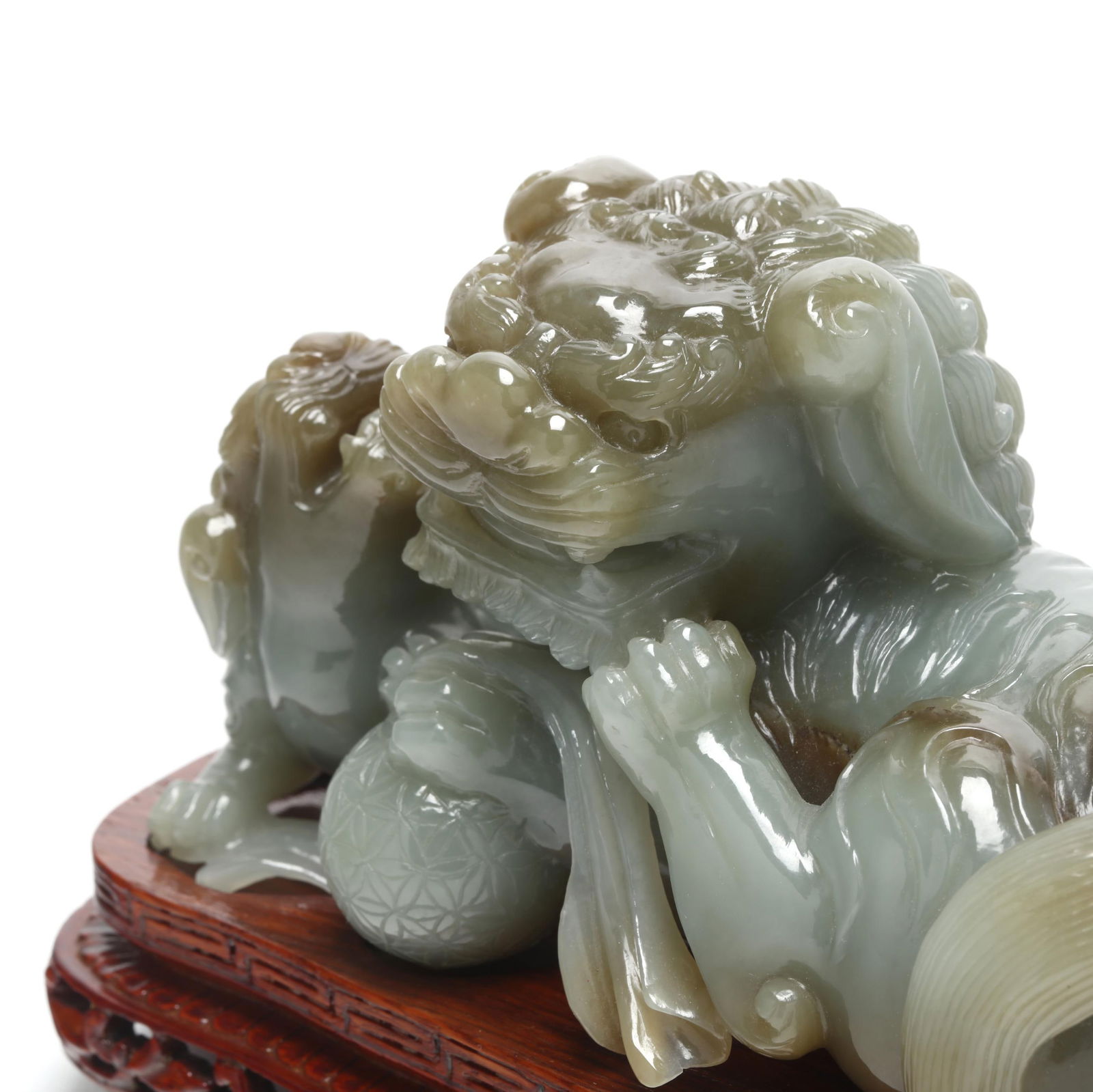 A Chinese Carved Celadon Hard Stone Figure of a Mythical Beast - 3