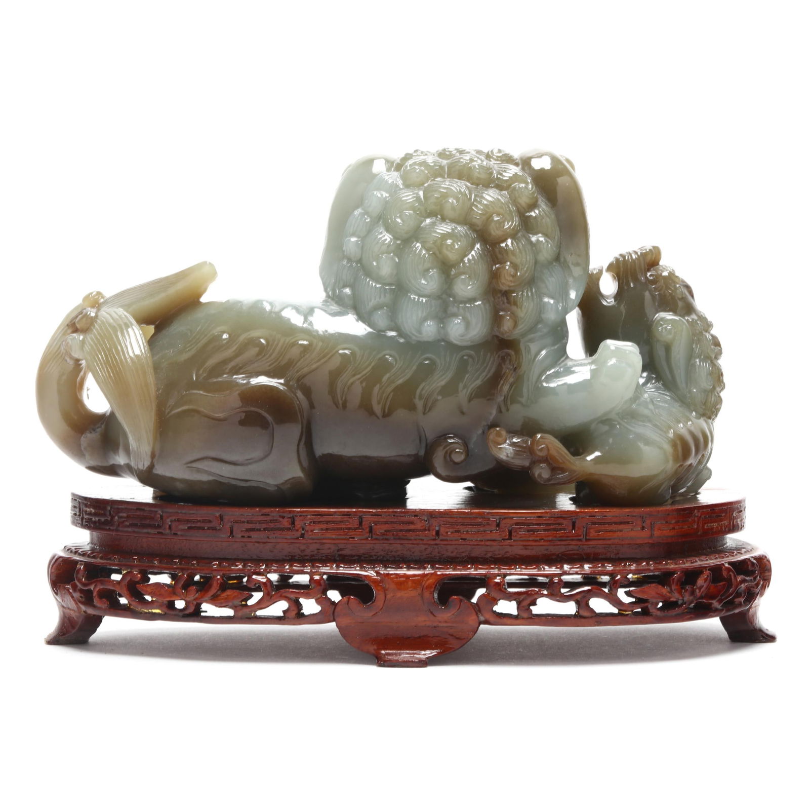A Chinese Carved Celadon Hard Stone Figure of a Mythical Beast - 4