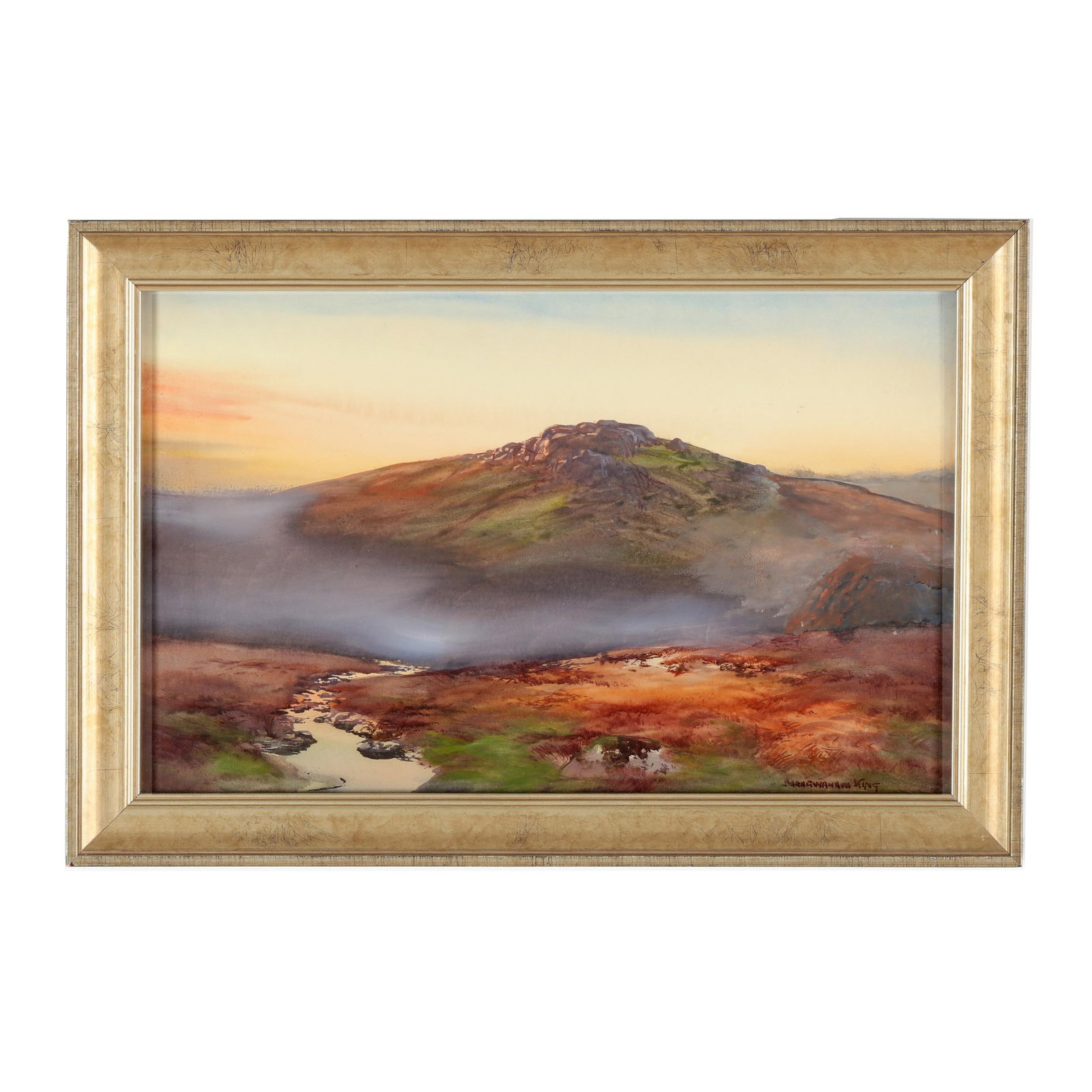 John Baragwanath King (United Kingdom, 1864-1939), Highland Landscape with Fog: John Baragwanath King (United Kingdom, 1864-1939), Highland Landscape with Fogwatercolor on paper, signed at the lower right, framed below glass. Sight size 11 x 17 1/2 in.; Frame dimensions 14 1/4 x