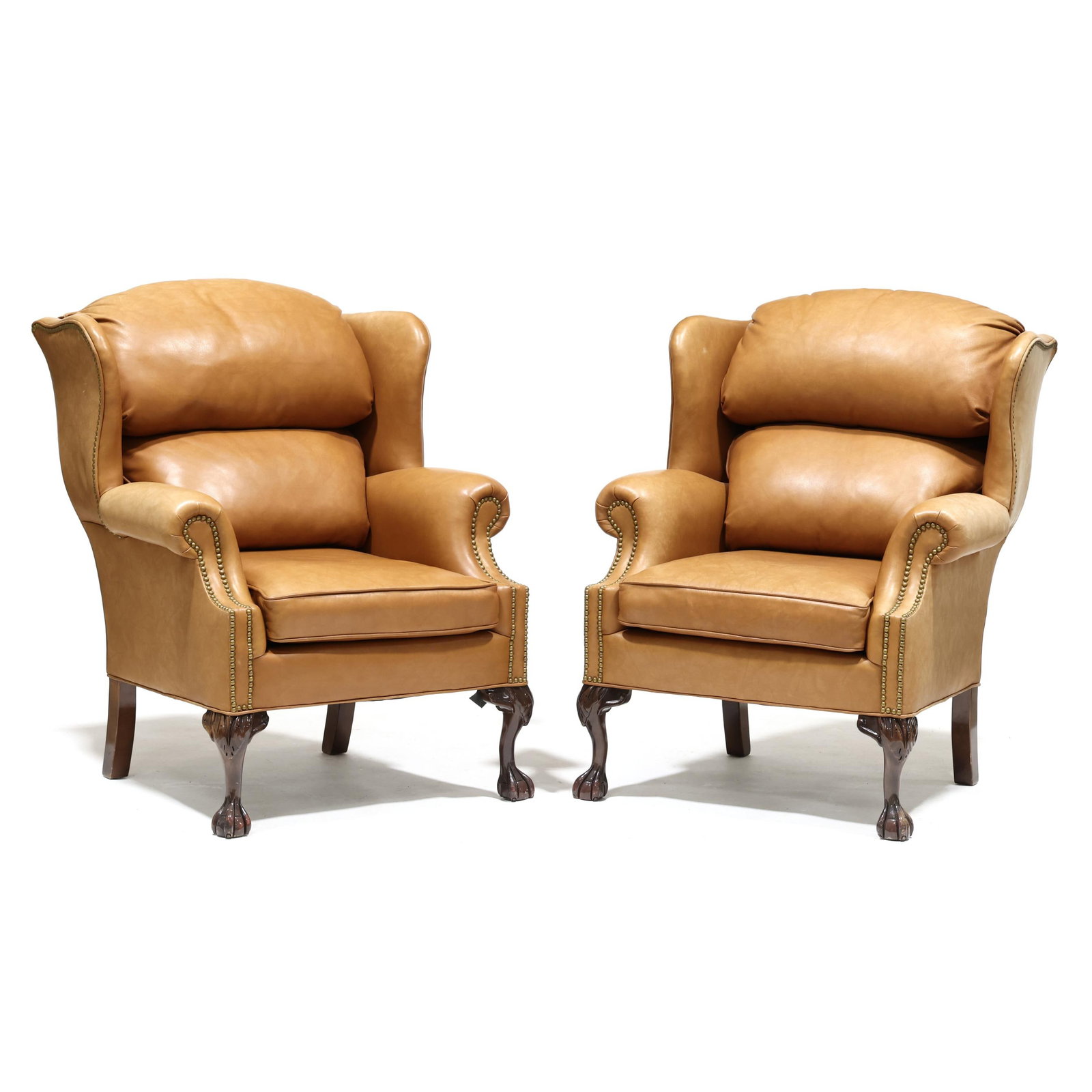 McKinley, Pair of Chippendale Style Leather Upholstered Easy Chairs (1 of 11)