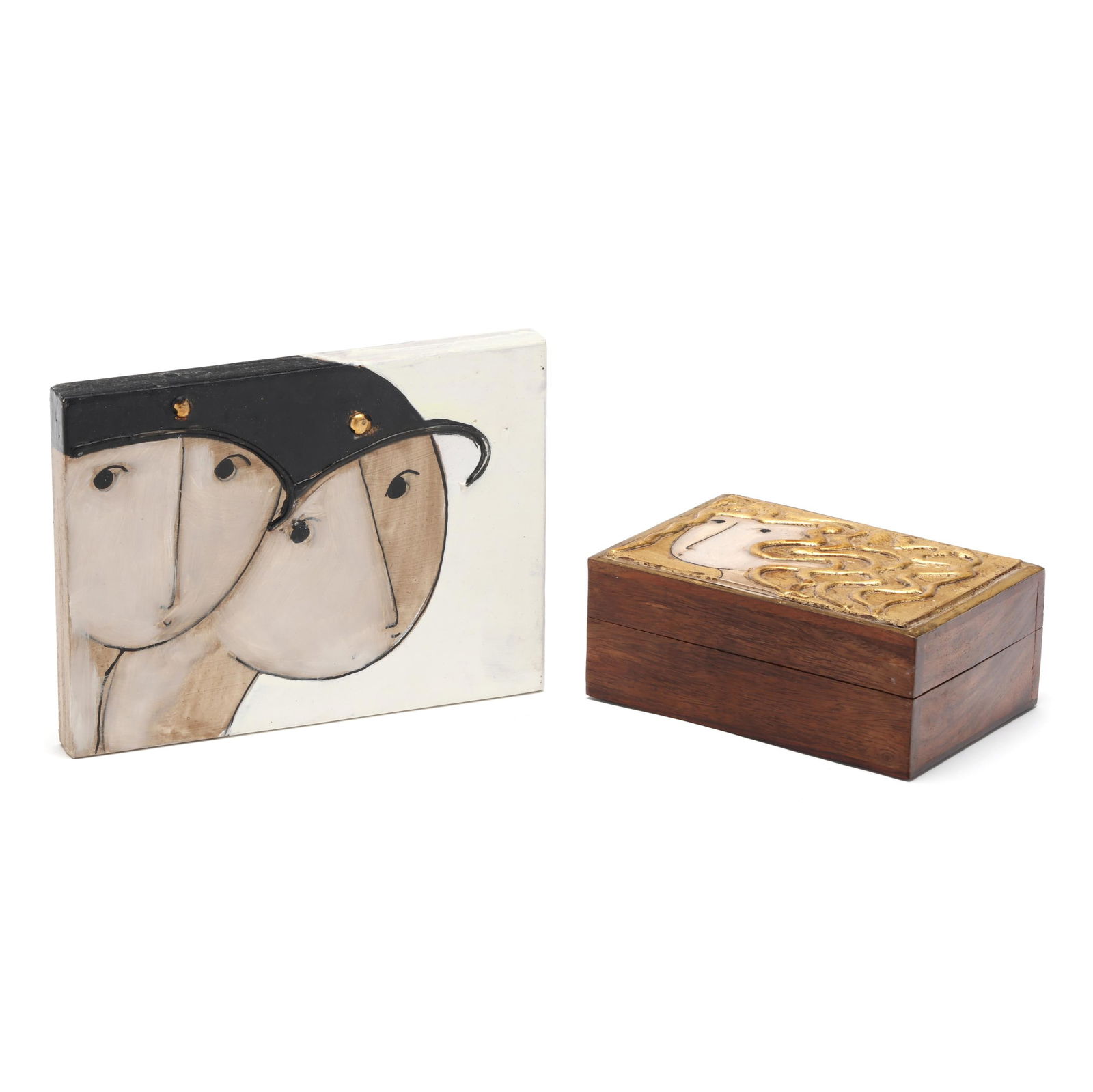 Stephen White (NC), Small Painting and Box: Stephen White (NC), Small Painting and Boxeach an oil and gold leaf on wood, unsigned. The box 2 1/2 x 6 x 4 in.; The painting 6 x 8 in. Stephen White is an acclaimed artist living and practicing in C