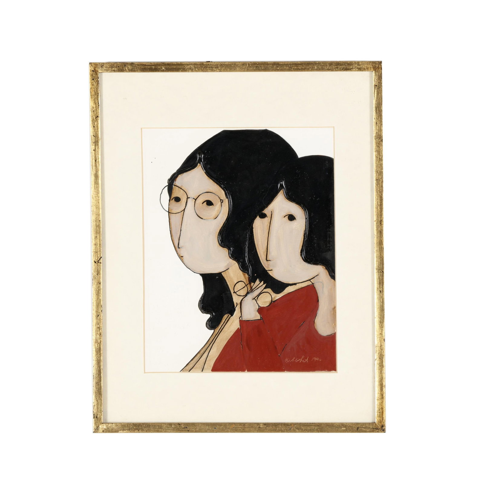 Stephen White (NC), Two Women with Glasses: Stephen White (NC), Two Women with Glassesoil on paper, 1990, signed and dated at lower right, matted and framed below glass. Sight size 9 1/2 x 7 in.; Frame dimensions 14 1/2 x 11 1/2 in. Stephen Whi