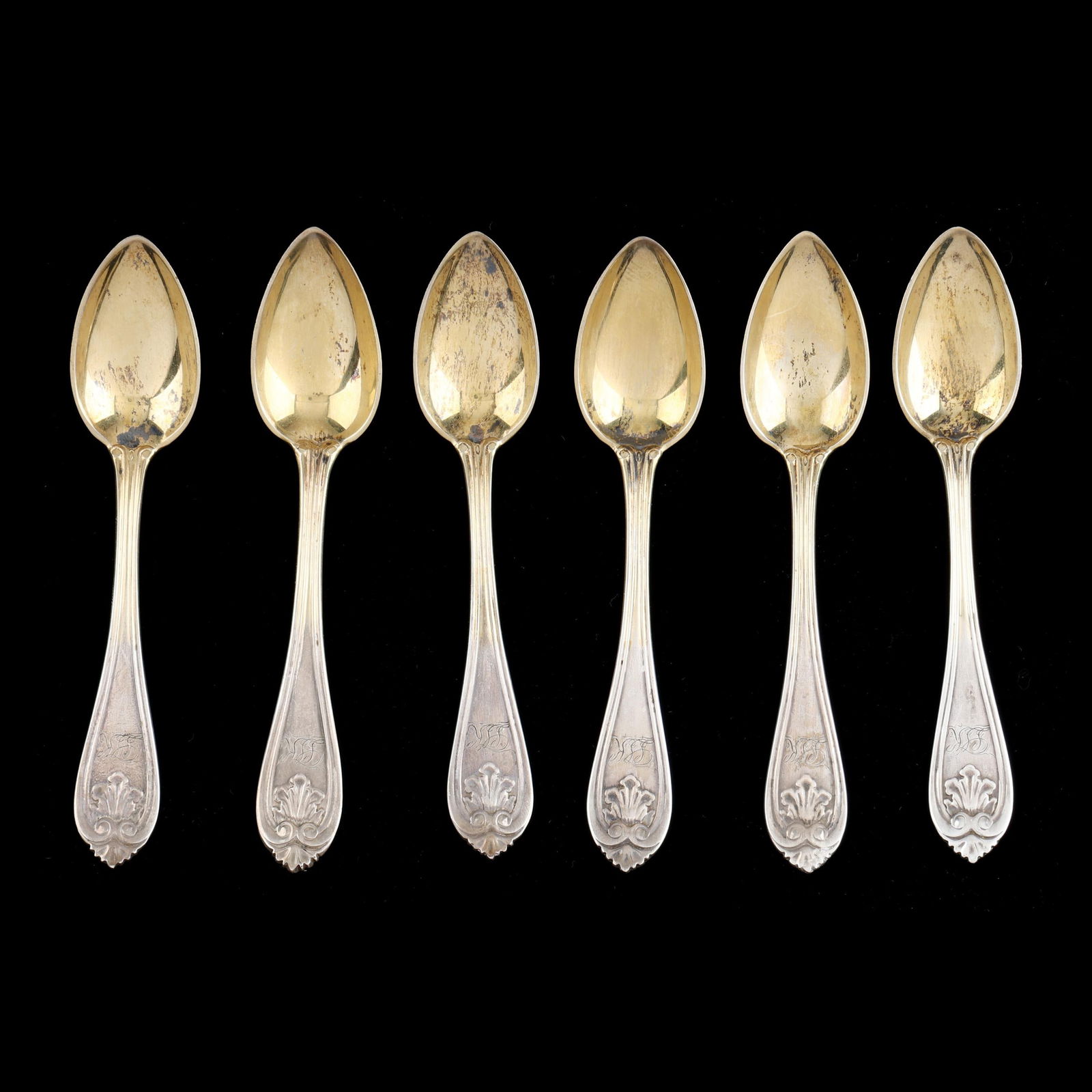 Set of Six Cased Coin Silver and Gilt Demitasse Spoons (1 of 6)