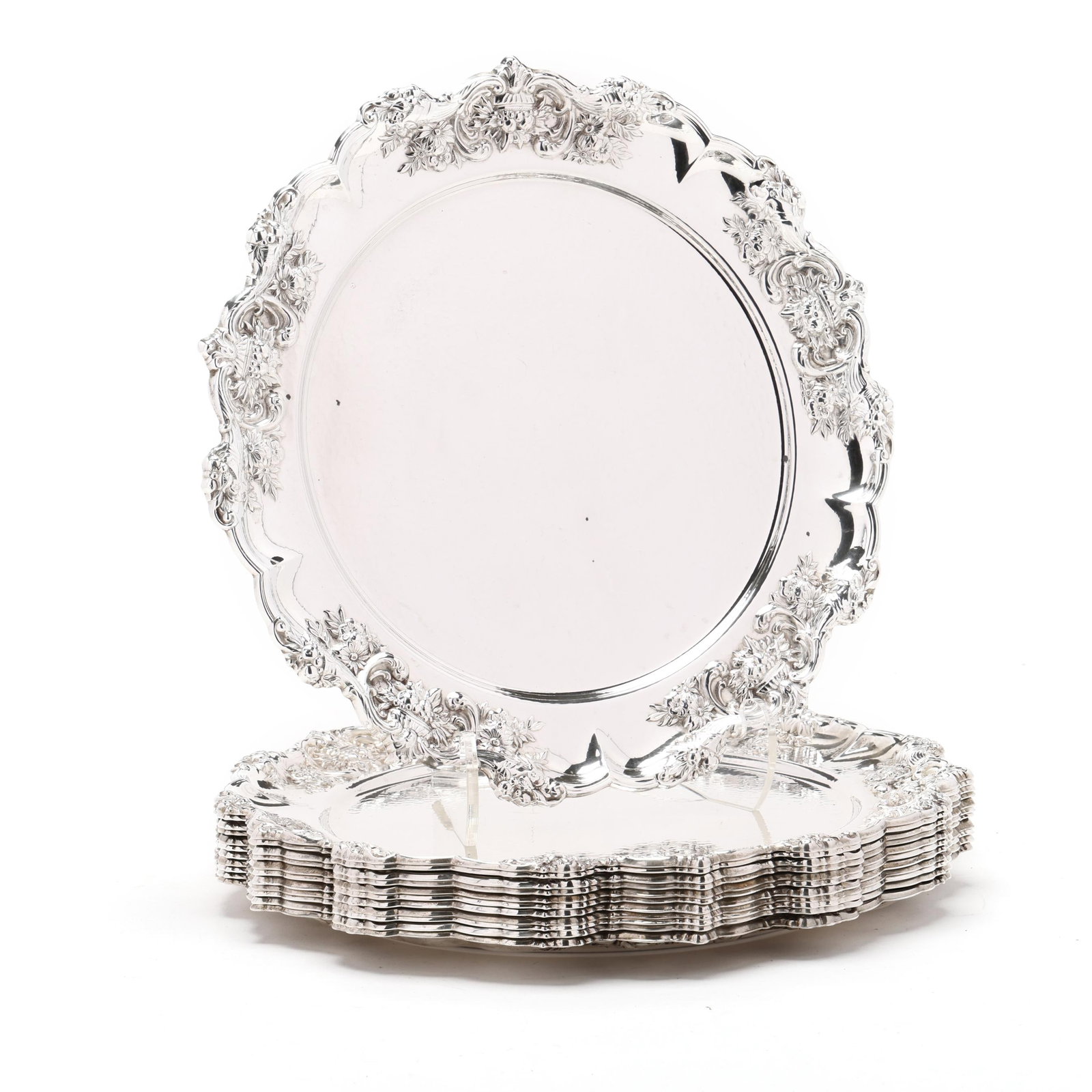 Set of Twelve American Sterling Silver Dinner Plates, Retailed by William J. Smith (1 of 5)