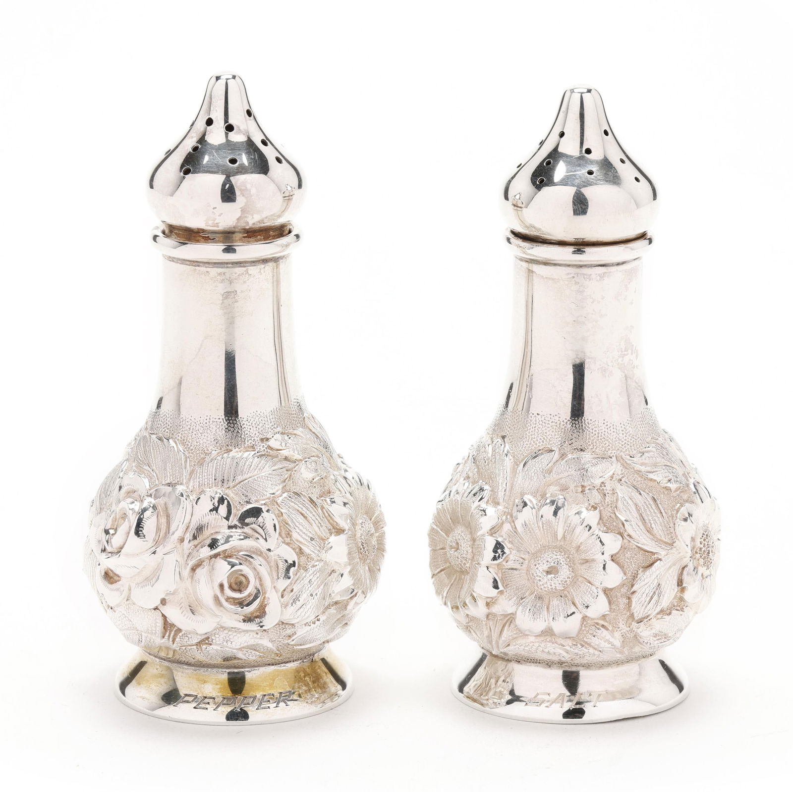 Pair of Stieff Repousse Sterling Silver Salt and Pepper Shakers (1 of 5)