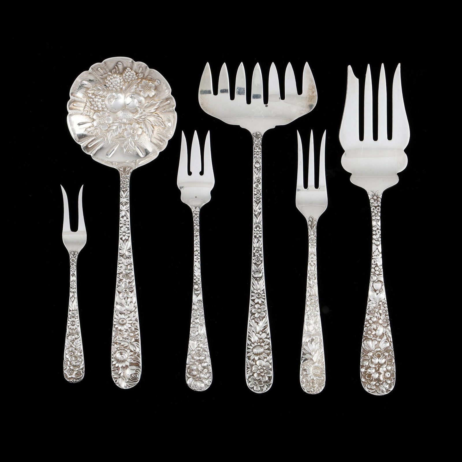 Six Repousse Sterling Silver Flatware Servers (1 of 3)