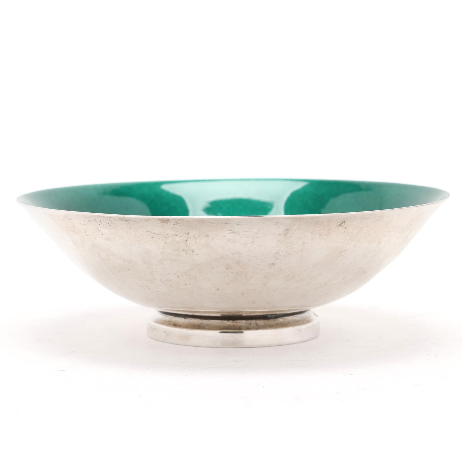 Gorham Sterling Silver Enameled Bowl: Gorham Sterling Silver Enameled Bowlmid-20th century, pattern number 967, with a green enameled interior, not monogrammed. 2 x 6 in. dia. 7.05 troy oz. Private Collection, Asheville, North Carolina Ad