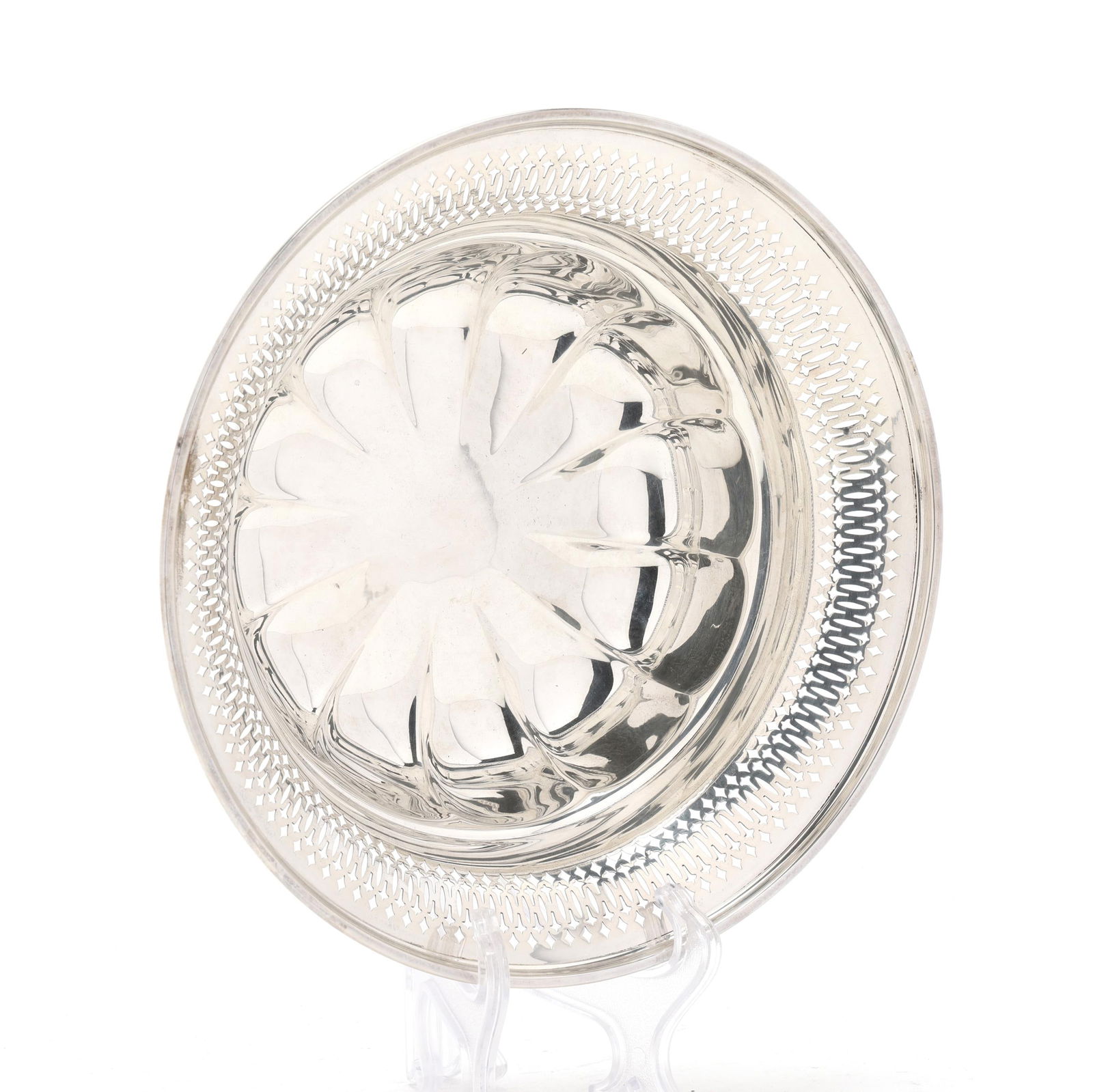 Alvin Sterling Silver Serving Bowl: Alvin Sterling Silver Serving Bowl pattern number D123, featuring a reticulated rim, not monogrammed. 3 1/4 x 9 1/2 in. dia. 8.35 troy oz. Private Collection, New Bern, North Carolina 