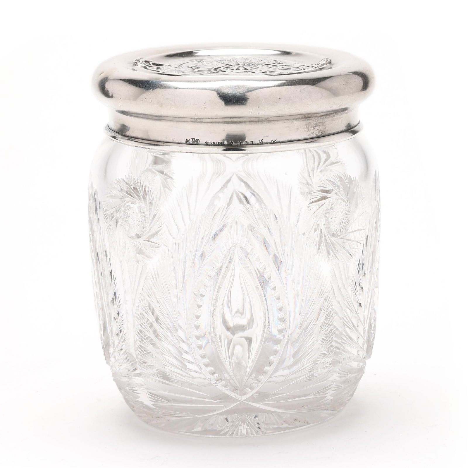 Cut Crystal Jar with Art Nouveau Style Sterling Silver Lid by Gorham (1 of 7)