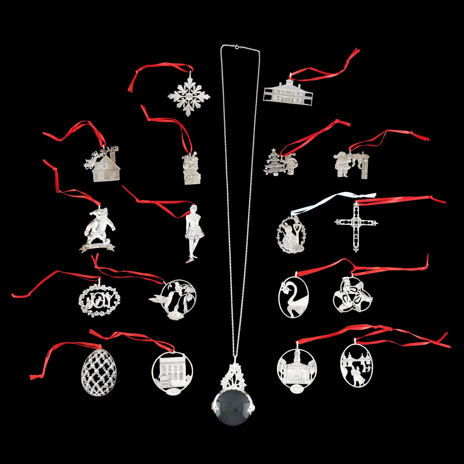 Collection of Sterling Silver Christmas Ornaments, Mostly Hand & Hammer: Collection of Sterling Silver Christmas Ornaments, Mostly Hand & Hammer (19) to include: (18) by Hand & Hammer with several designed by Chip Dematteo, for the Museum of Fine Arts Boston, and