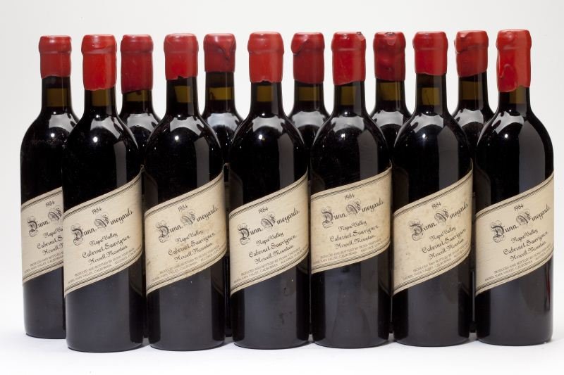 Dunn Vineyards: Dunn Vineyards "...behemoth of a wine exhibits a saturated purple color, a nondescript bouquet, enormously rich, concentrated flavors..."(94pts RP) 1984 12 bottles Howell Mountain 5 into neck, 7bn, 7l