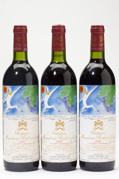 Chateau Mouton-Rothschild: Chateau Mouton-Rothschild 1982 3 bottles Pauillac 1 into neck, 1bn, 1vts