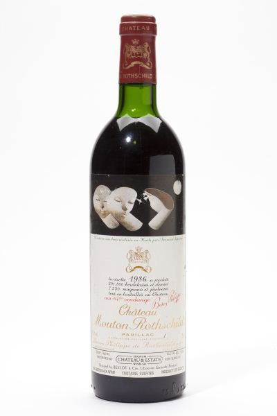Chateau Mouton-Rothschild: Chateau Mouton-Rothschild19861 bottlePauillachs, snl Provenance: Estate of the late Dr. Stewart Penfold Blake of Palo Alto, CA and Charlotte, NC