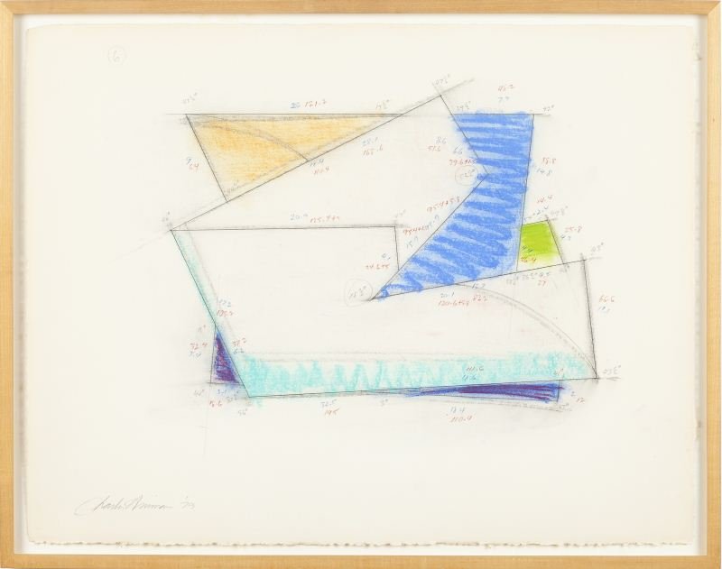 Charles Hinman (NY, b. 1932), Study for Overlap: Charles Hinman (NY, b. 1932), Study for Overlapconte crayon on paper, signed and dated 1979 at lower left, mounted and framed under glass.DOA 21 x 26.5 in.Collection of Mary Anne Keel Jenkins, Raleigh