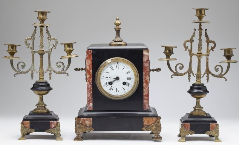 Three Piece French Mantel Clock Garniture Set