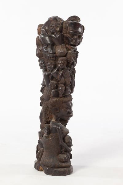 Makonde Carved Ebony "Tree of Life" (Ujamaa): Makonde Carved Ebony "Tree of Life" (Ujamaa)finely carved sculpture representing the survival mechanism of an African village -with men, women, and children supporting each other.31 in.Acquired by the