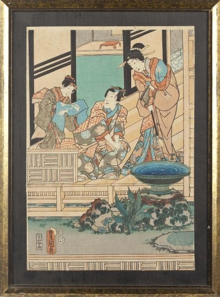 Two Japanese Woodblock Triptychs - 4