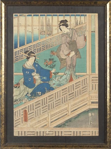 Two Japanese Woodblock Triptychs - 6