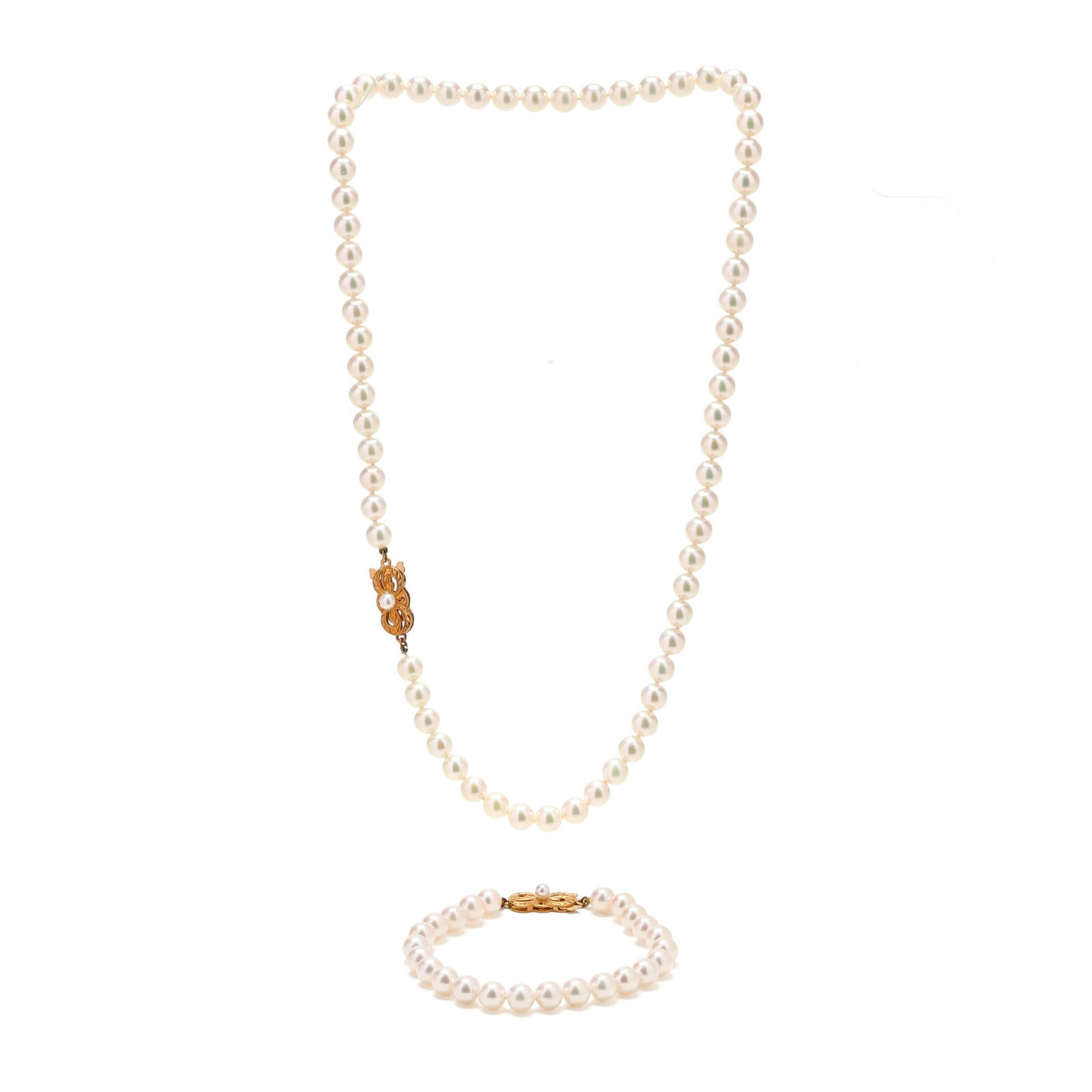 Single Strand Pearl Necklace and Bracelet, Mikimoto (1 of 5)
