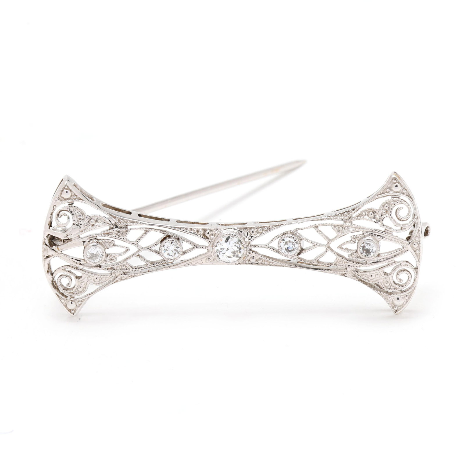 Vintage White Gold and Diamond Filigree Bar Brooch (1 of 3)