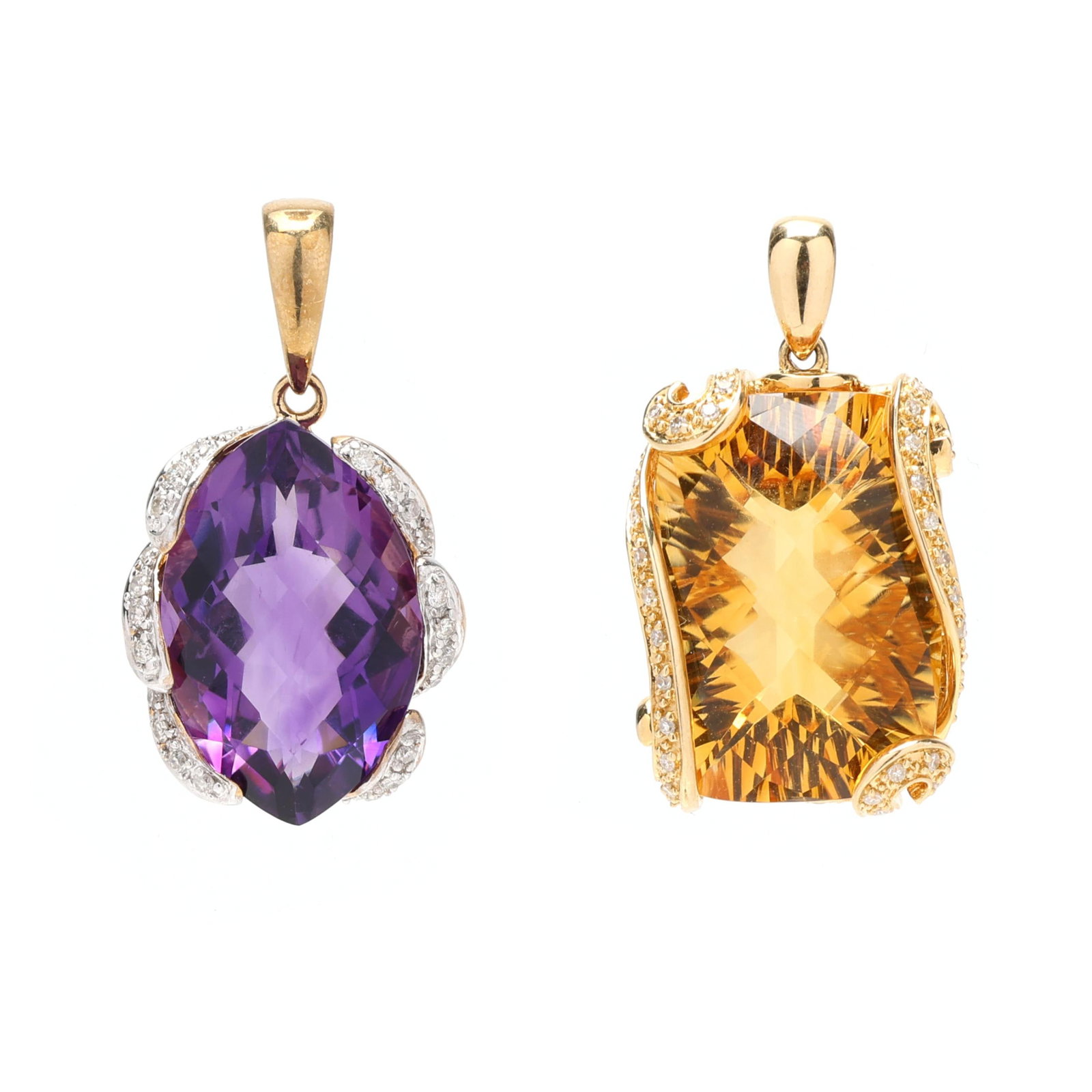 Two Gold, Gem-Set, and Diamond Pendants (1 of 5)