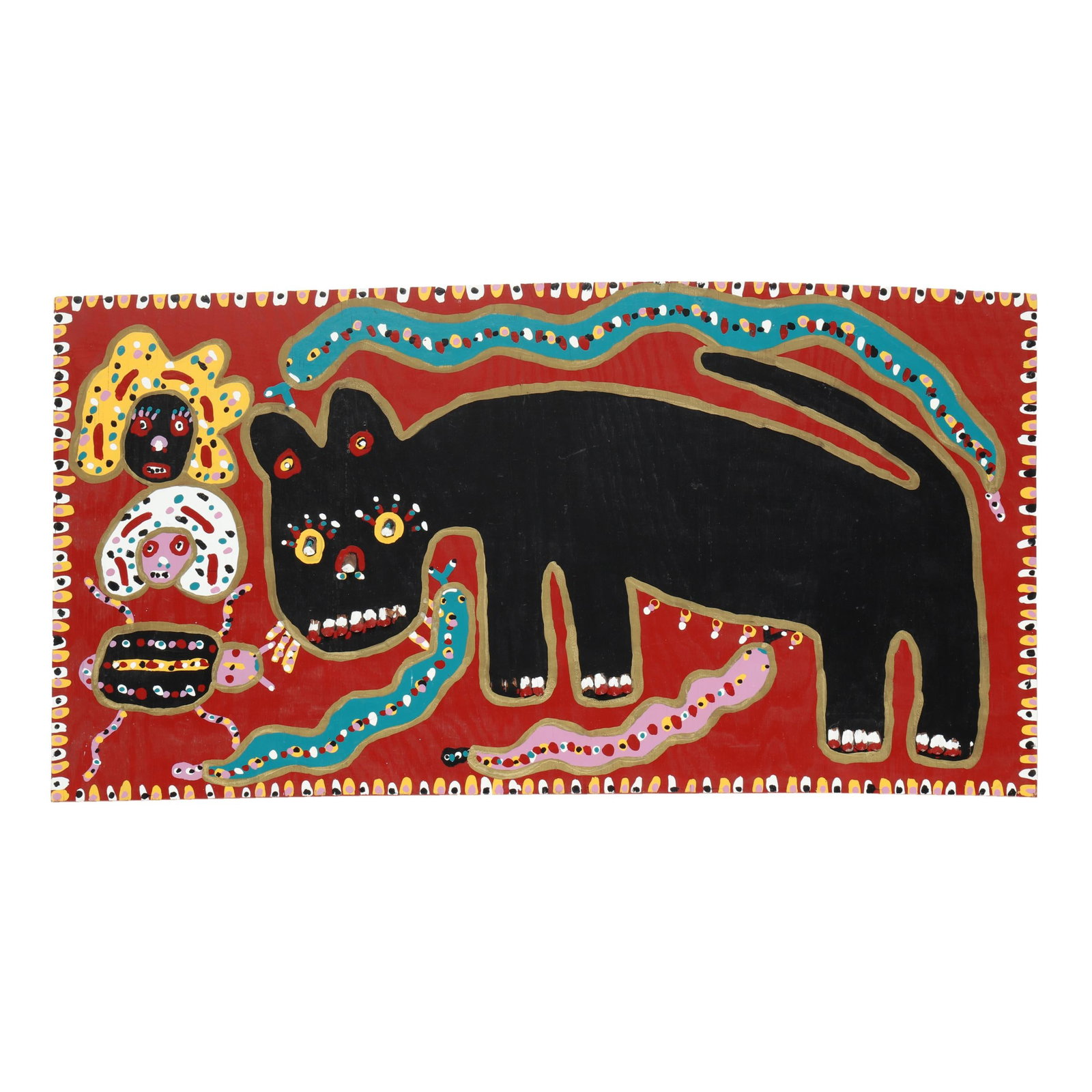 Richard Burnside (SC/NC, b. 1944), Untitled (Black Cat, Figures, Snakes, and Insect) (1 of 4)