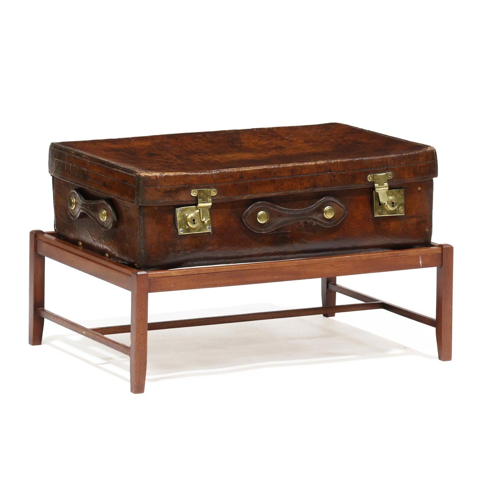 Antique Leather Trunk on Stand (1 of 6)